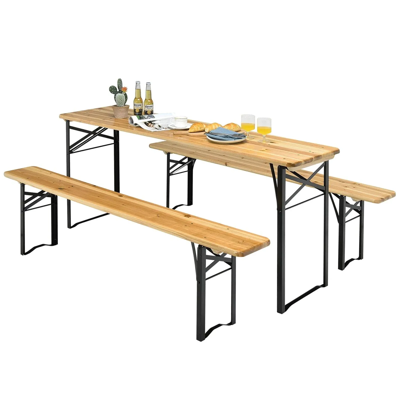 Costway 3 Pieces Folding Wooden Picnic Table Bench Set