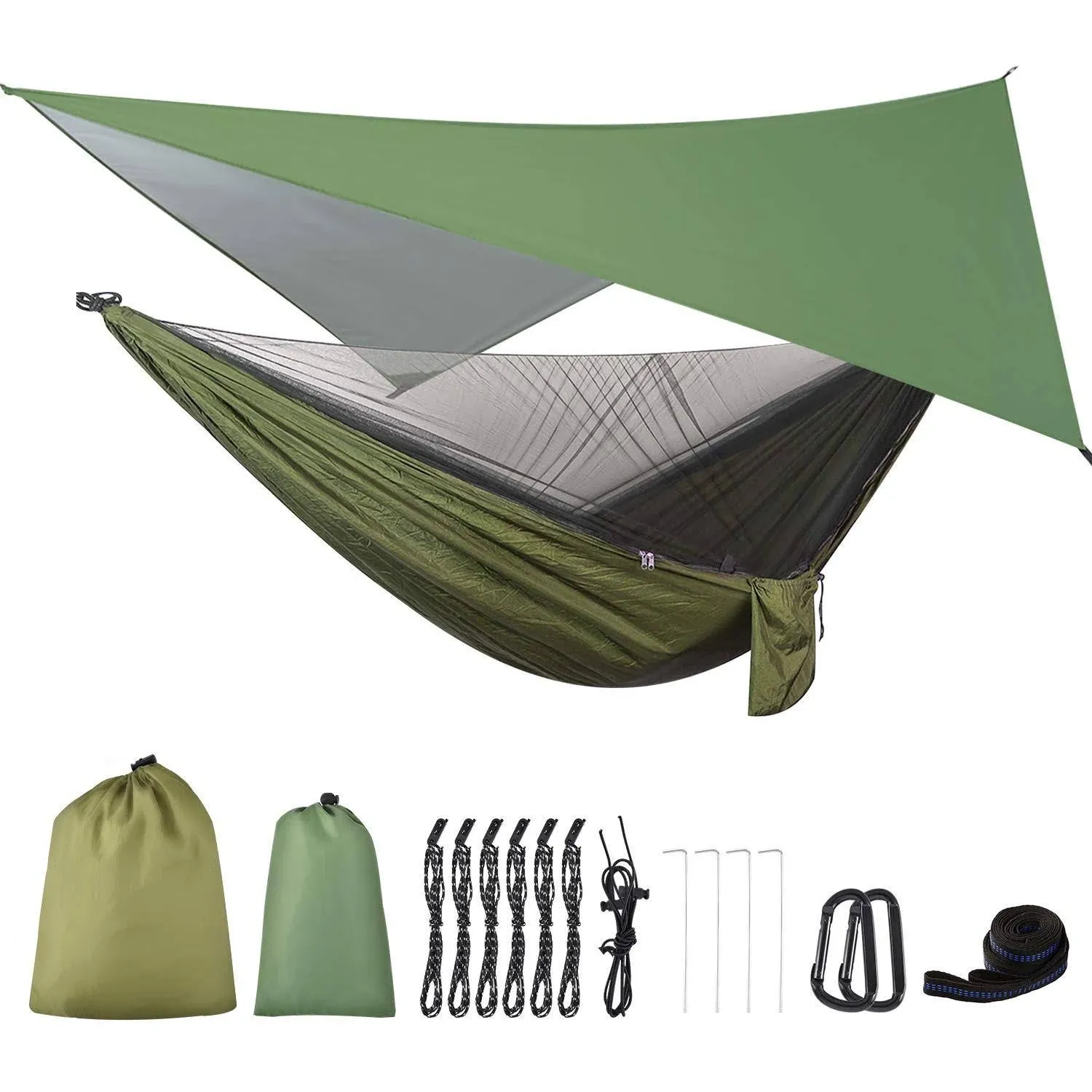 FIRINER Camping Hammock with Rain Fly Tarp and Mosquito Net Tent Tree Straps