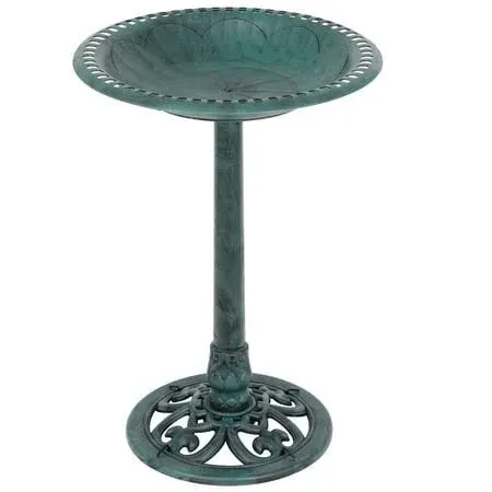 NERVETTA Home 28 inch Height Polyresin Lightweight Antique Outdoor Garden Bird Bath - Green