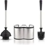 Umien Toilet Brush and Plunger Set - Stainless Steel Plunger and Toilet Brush Combo with Freestanding Canister - Modern and Sleek Bat