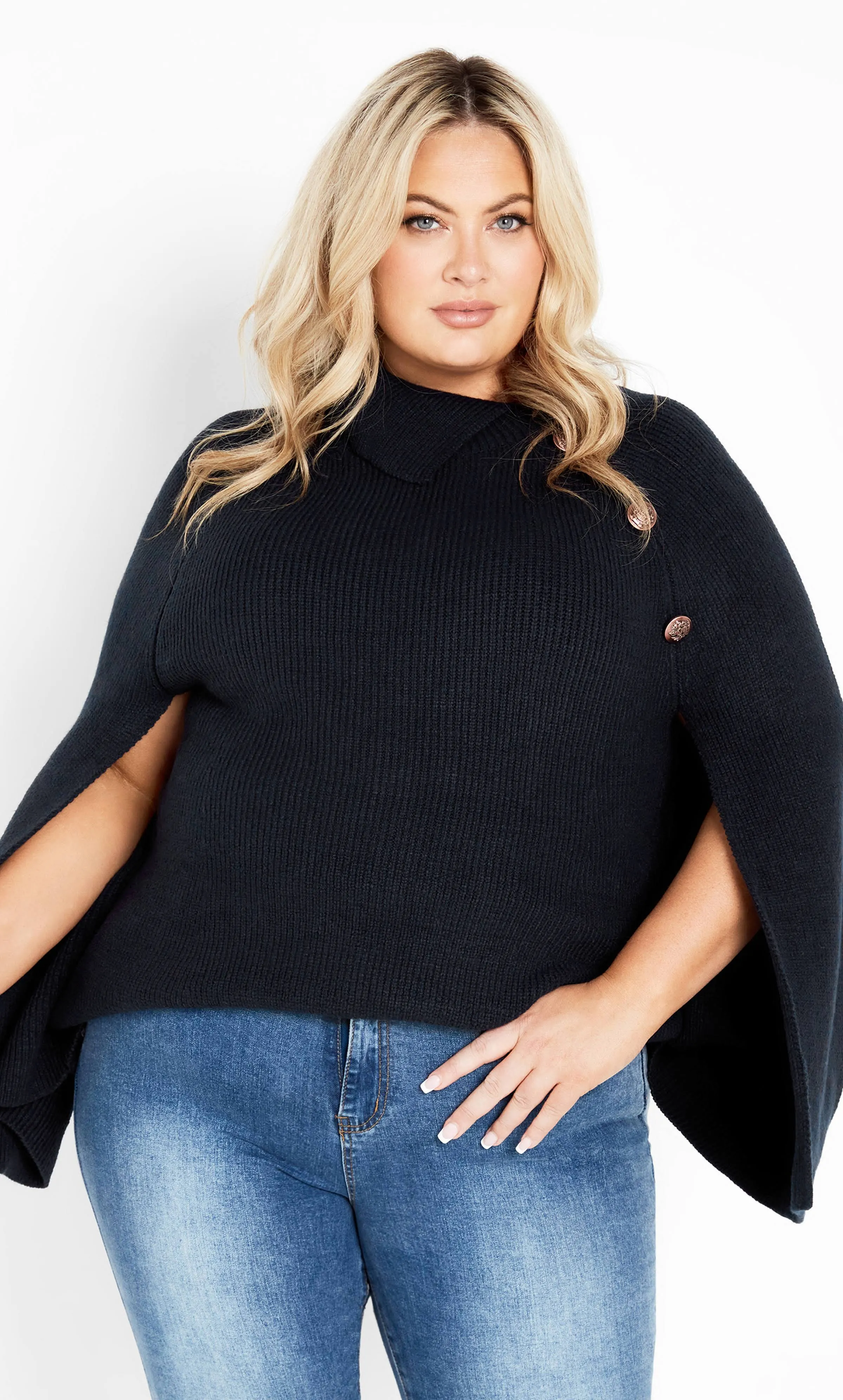 Avenue | Women's Plus Size Dani Button Cape - Navy - 18w/20w