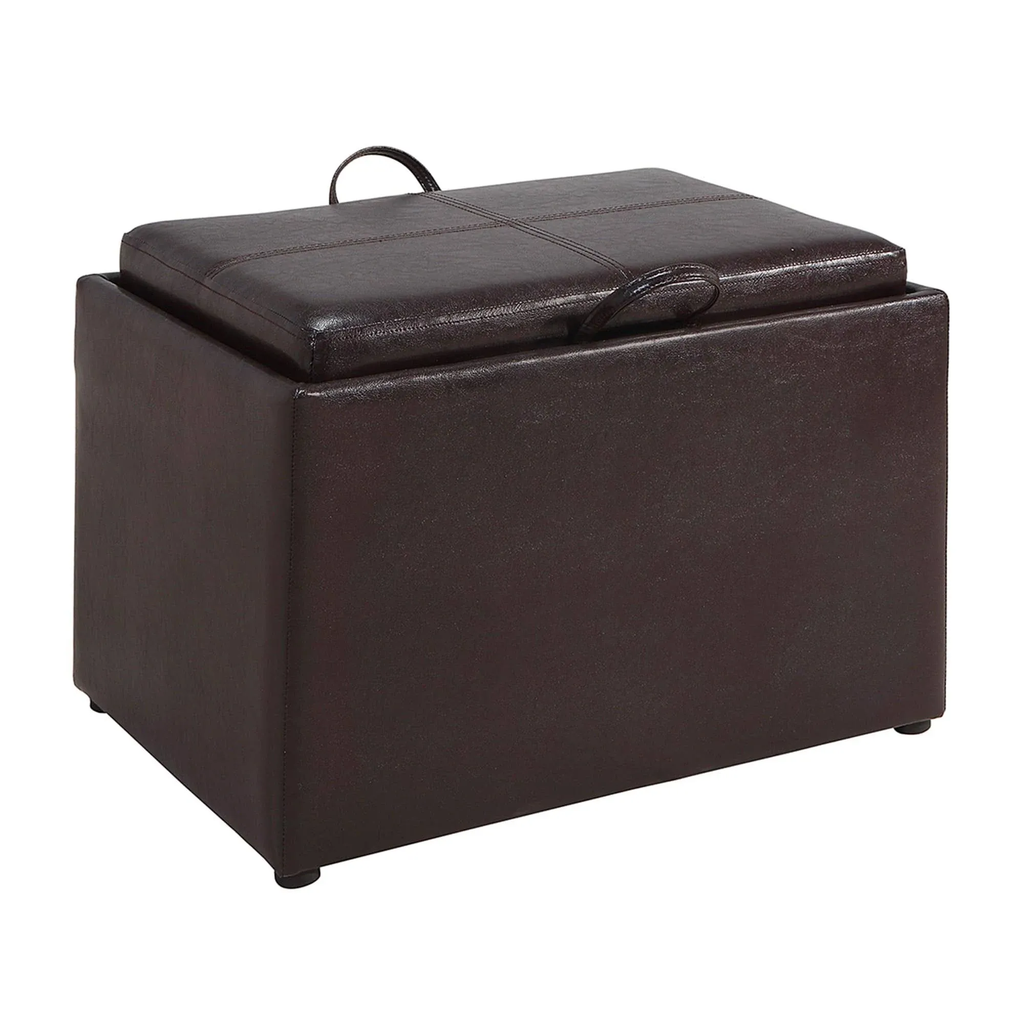 Designs4Comfort Accent Storage Ottoman in Espresso Faux Leather With Tray