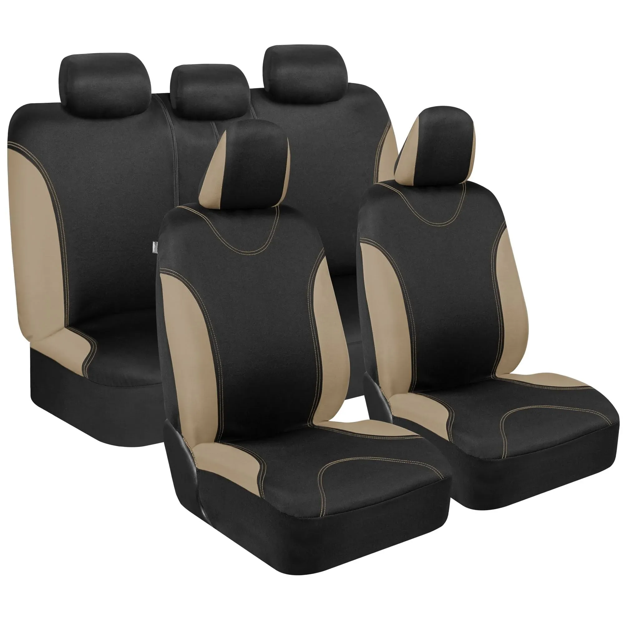 BDK OS-334-BG Tan Trim Black Car Seat Covers Full 9pc Set - Sleek & Stylish ...