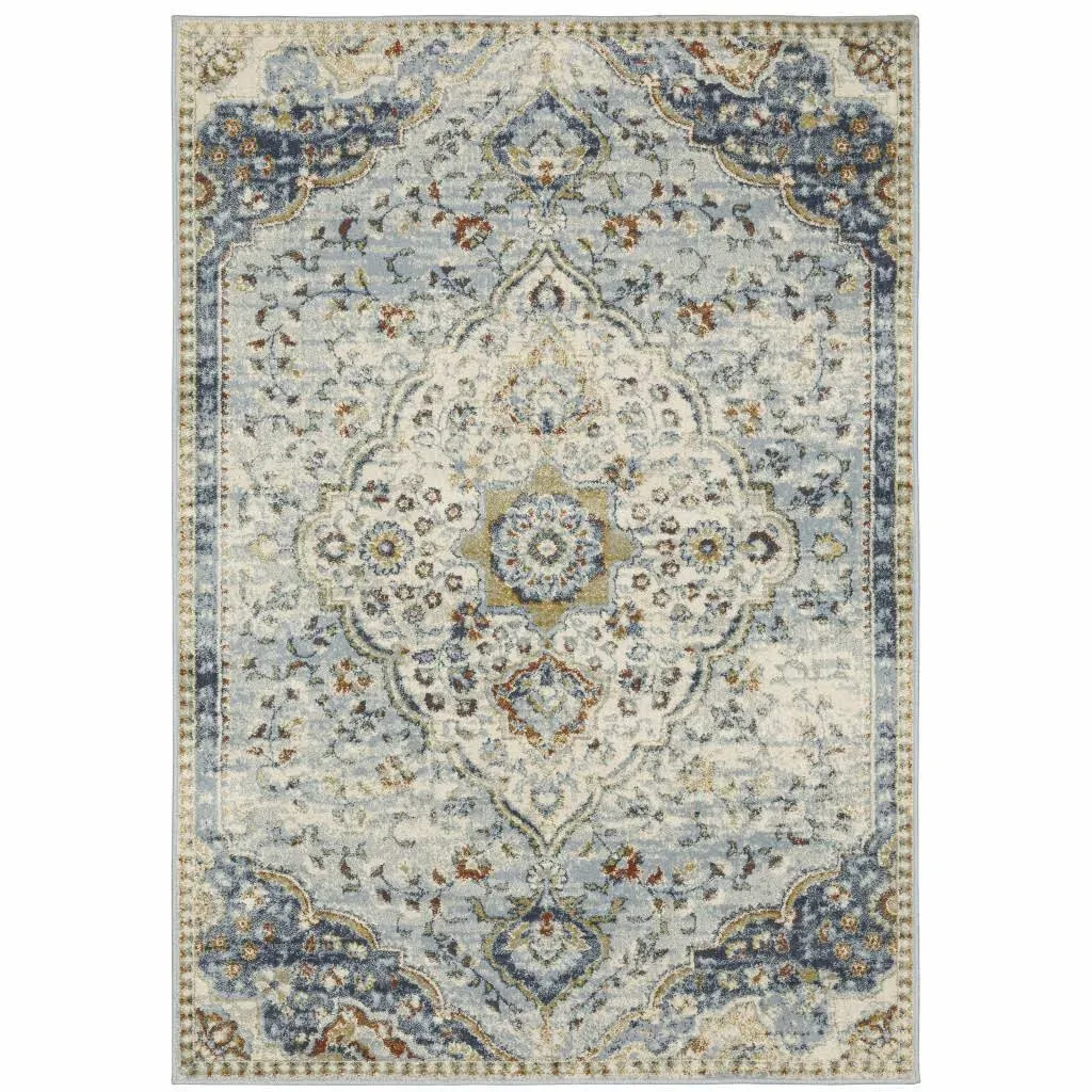 Homeroots Blue Beige Rust Gold And Teal Oriental Power Loom Stain Resistant Area Rug