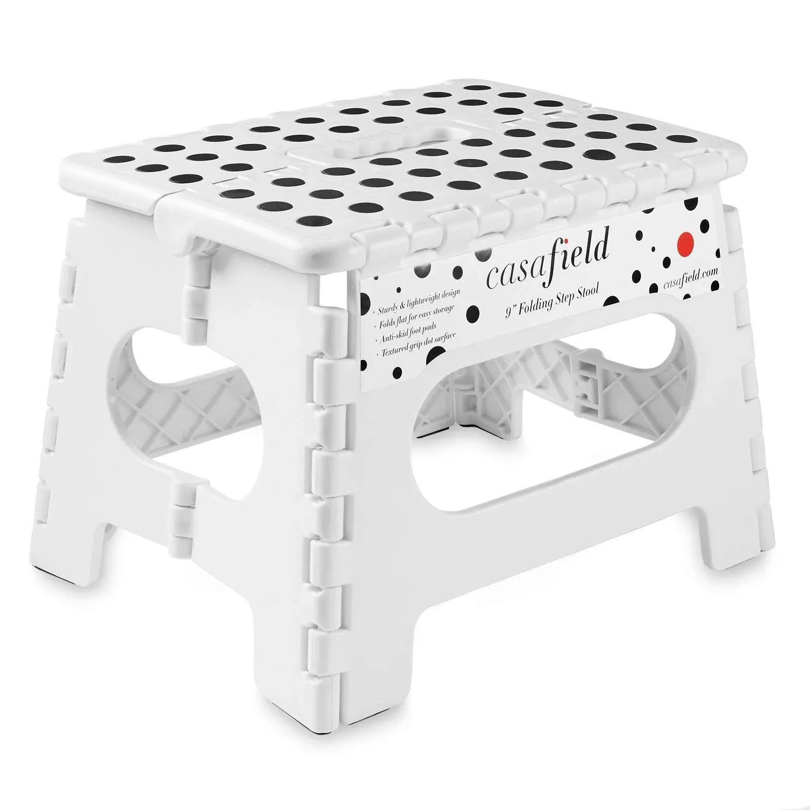 Casafield 9" Collapsible Folding Plastic Kitchen Step Foot Stool with Handle White