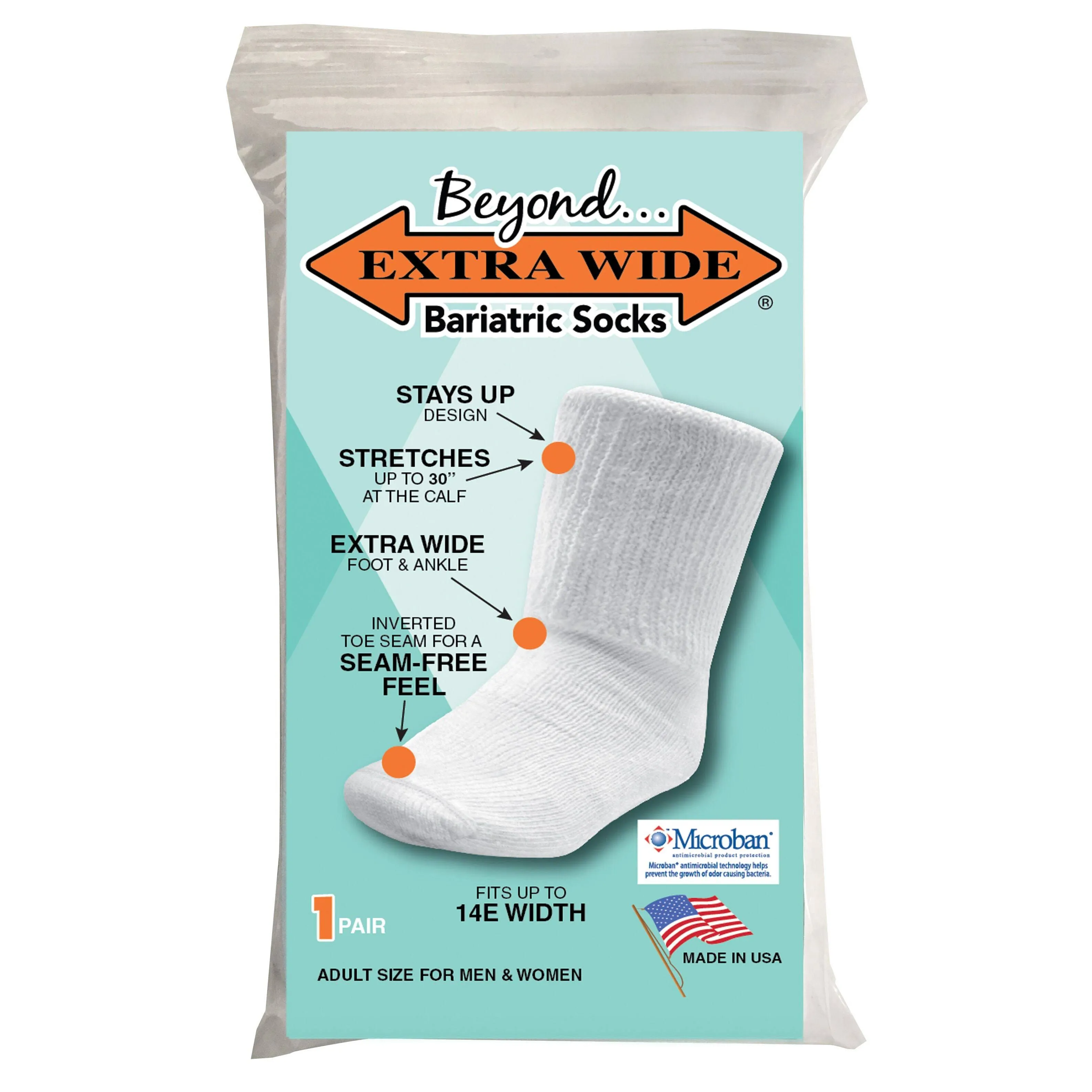 Bariatric Socks - Made in USA, for Extreme Lymphedema. Stretches up 30" (2 Pairs)