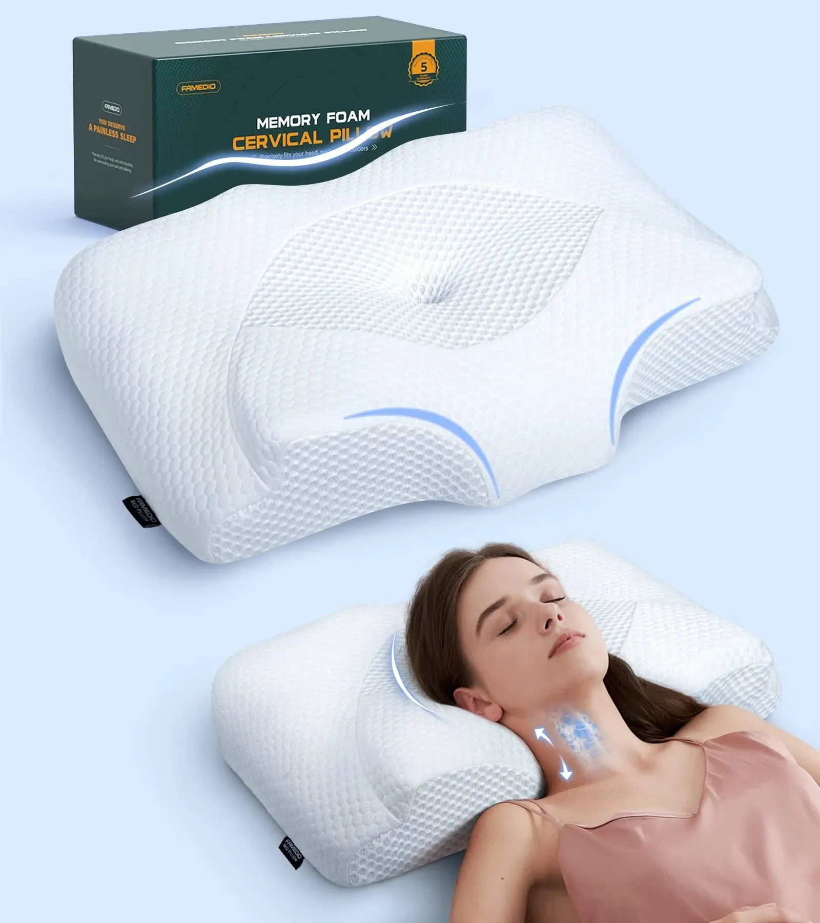 Adjustable Cervical Pillow for Neck Pain Relief, Hollow Contour Memory Foam P...