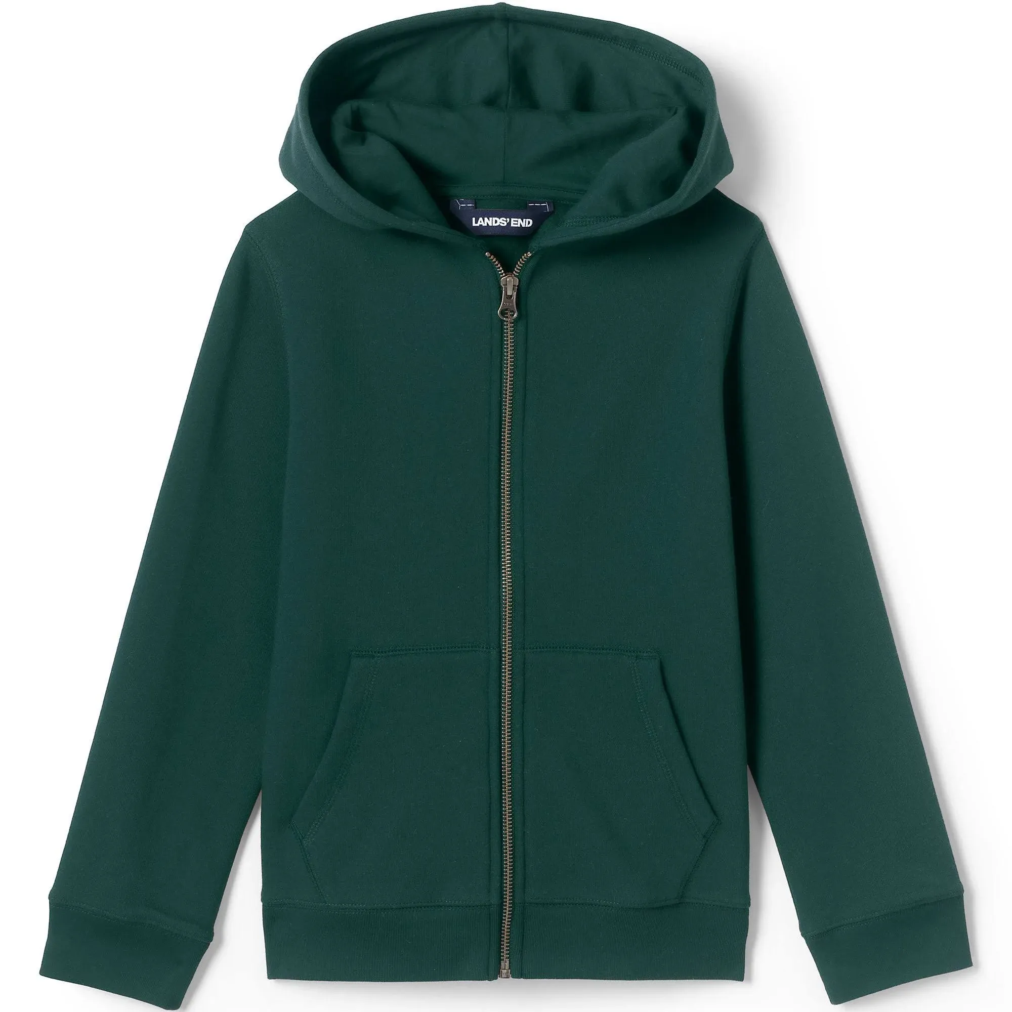 NWT LANDS&#x27; END UNIFORM GIRL&#x27;S ZIP FRONT HOODIE EVERGREEN LARGE