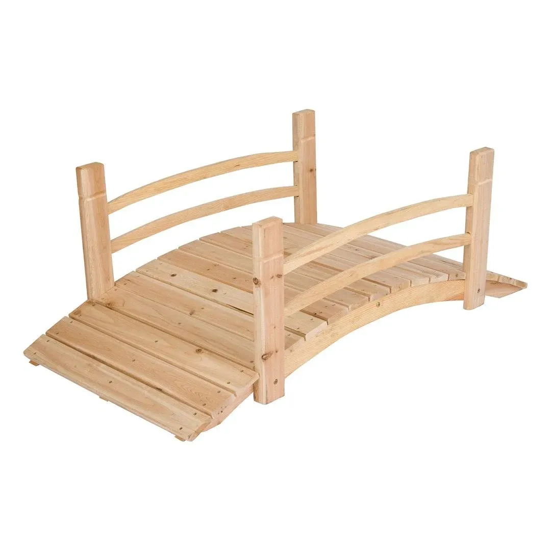 Shine Company Cedar Wood Garden Bridge with Handle Rails in Beige