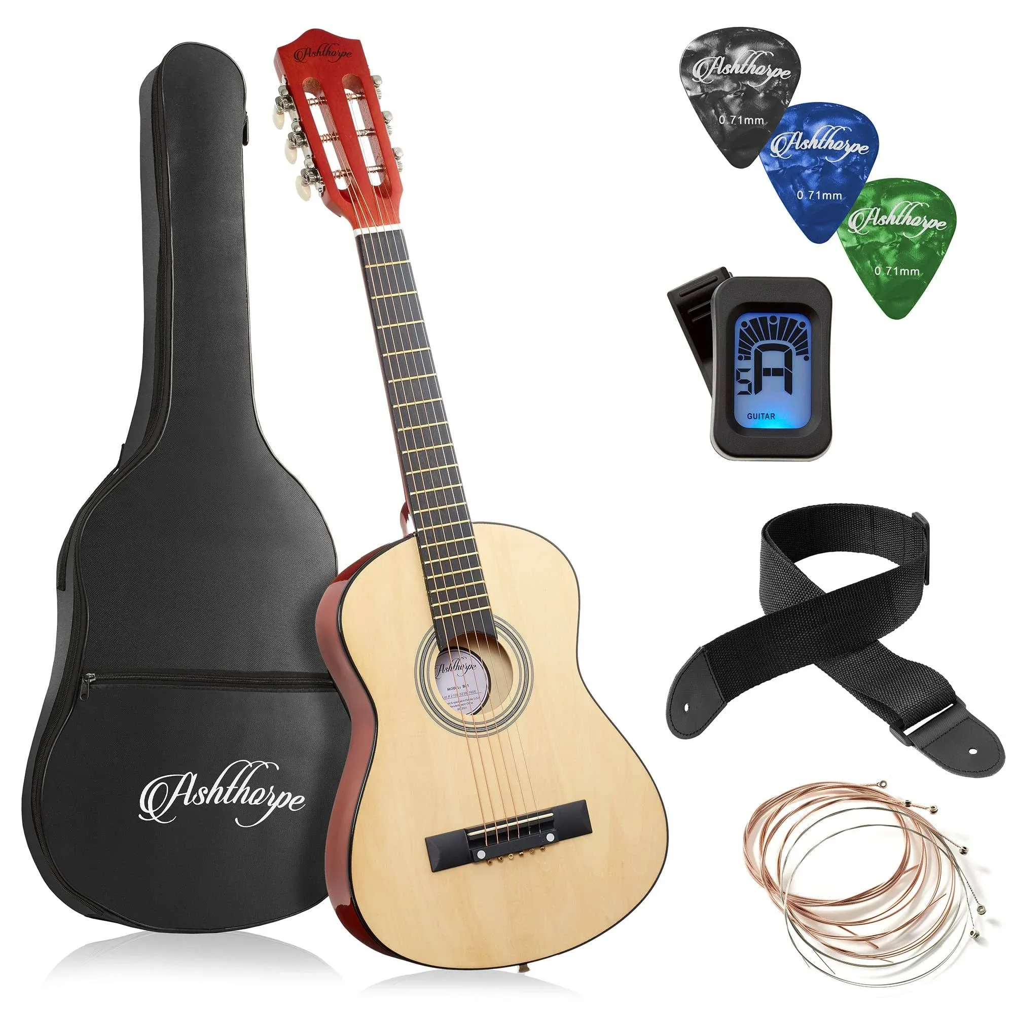 Ashthorpe 30-Inch Beginner Acoustic Guitar Package Natural, Starter Kit & Accessories