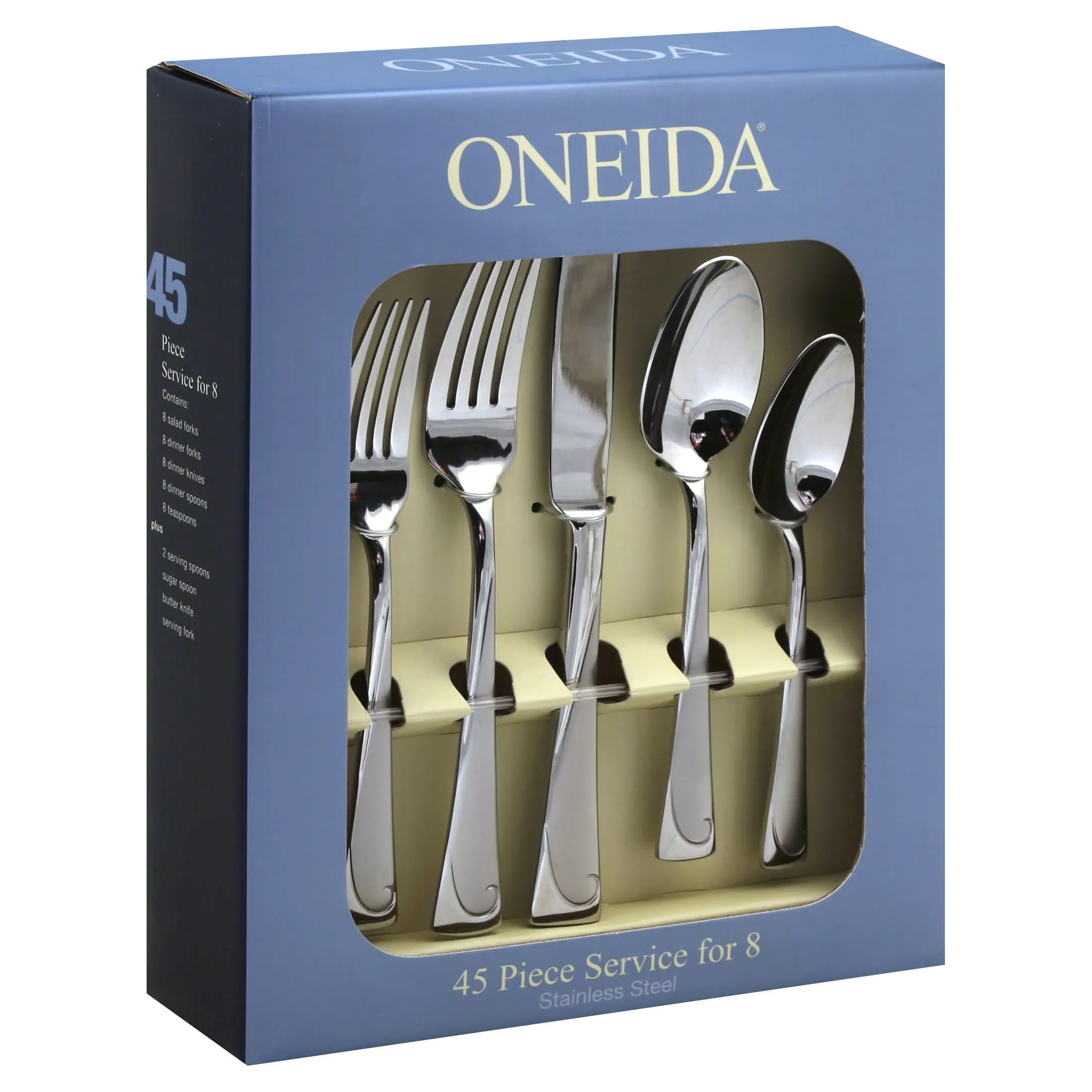 Oneida Script 45 Piece Everyday Flatware Set, Service for 8