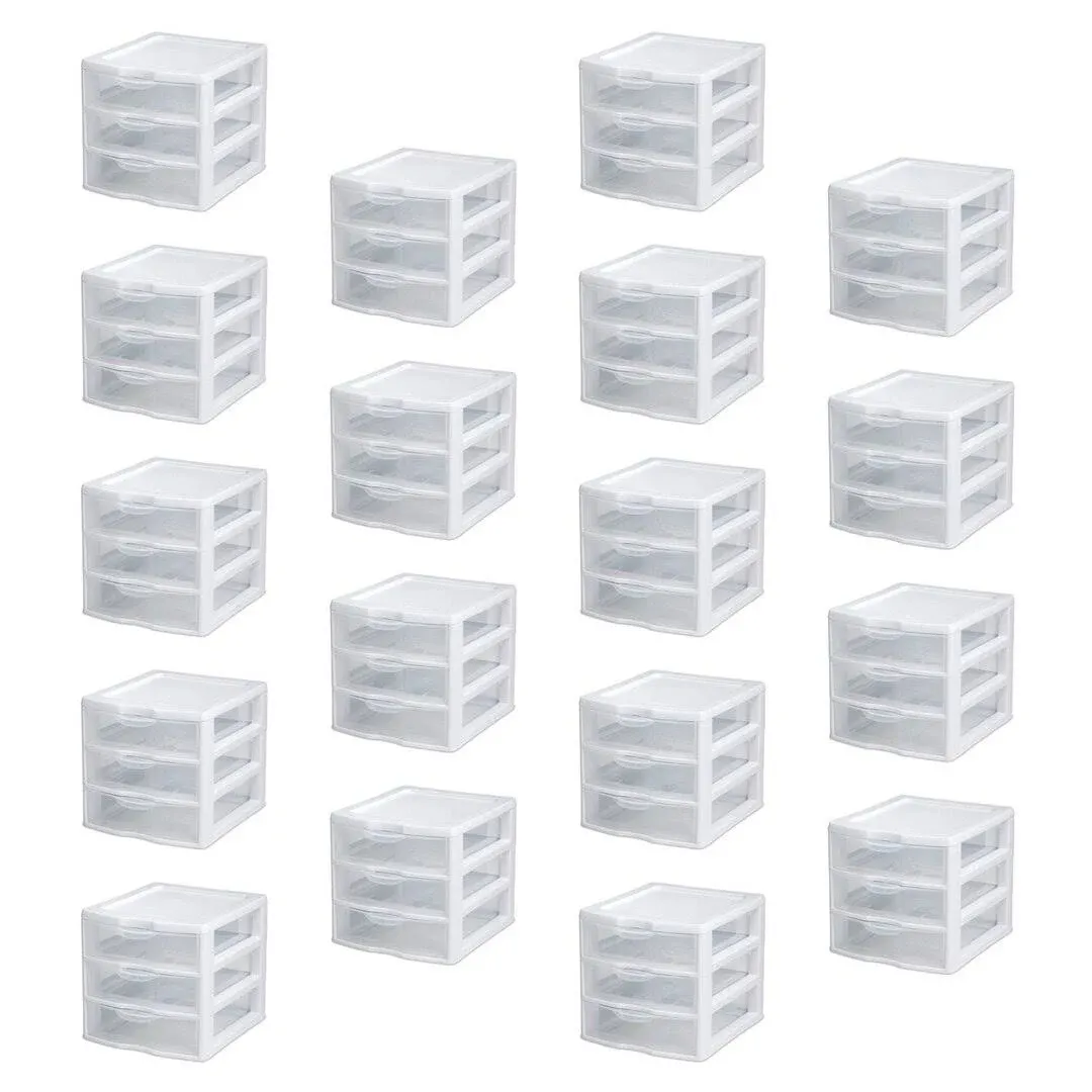 Sterilite ClearView Plastic Small 3 Drawer Desktop Storage Unit, 18 Pack