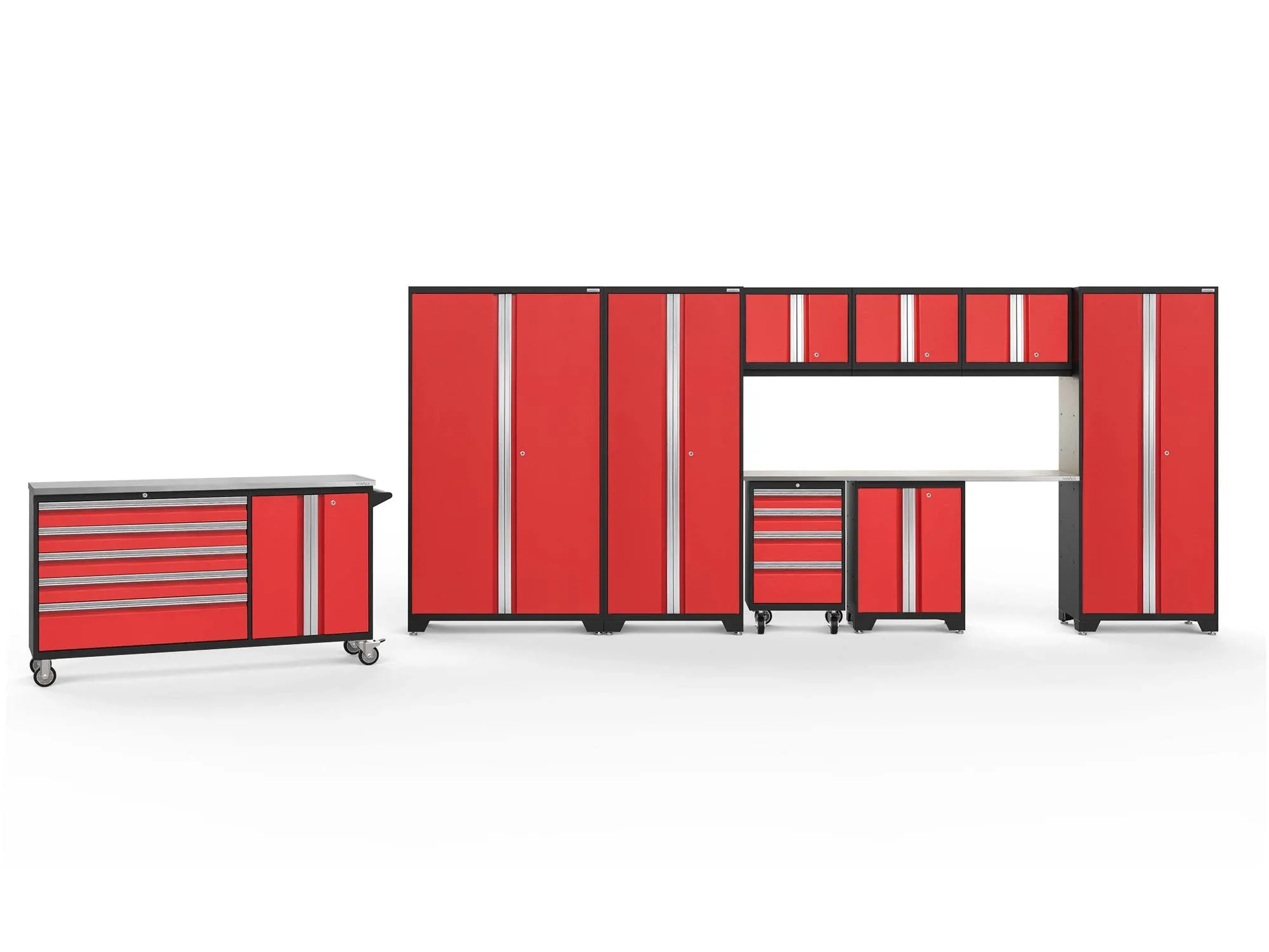 BOLD Red 10-Piece Project Center Set with Stainless Steel Top and LED Lights