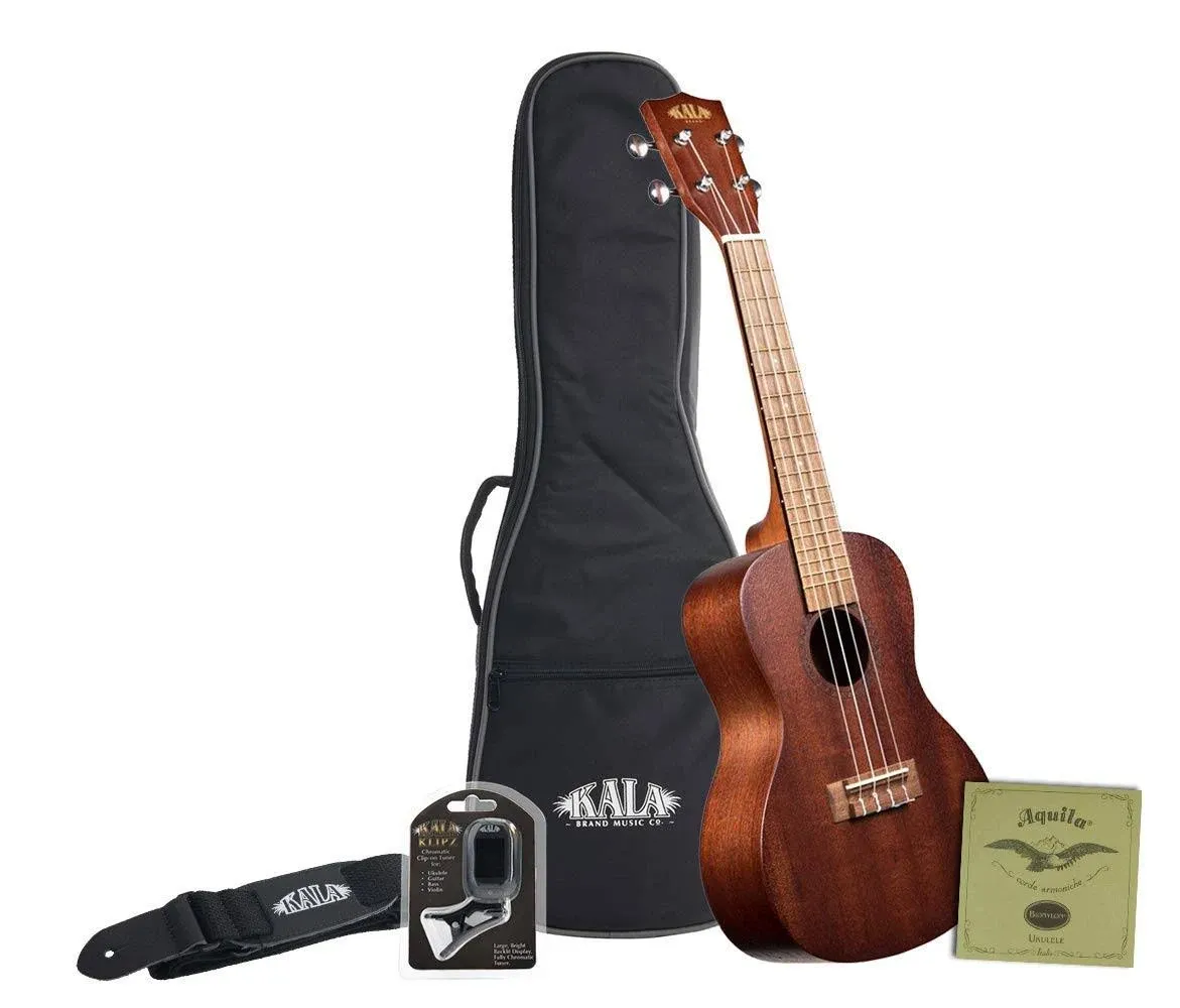 Kala KA-15 Satin Mahogany Tenor Ukulele Bundle with Gig Bag, Tuner, Strap, and Aquila Strings (KA-15T-BNDL)