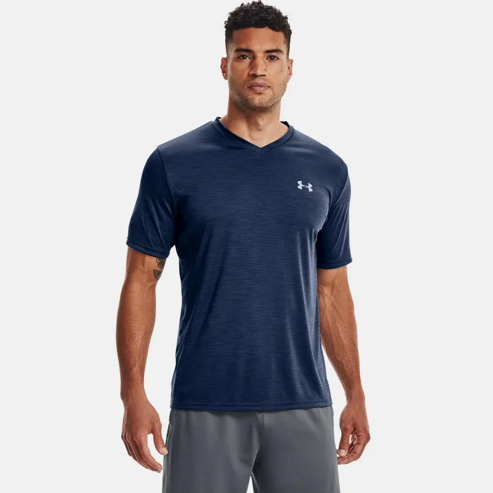 Mens UA Velocity V-neck Short Sleeve Academy Blue/Gray Under Armour TShirt Large