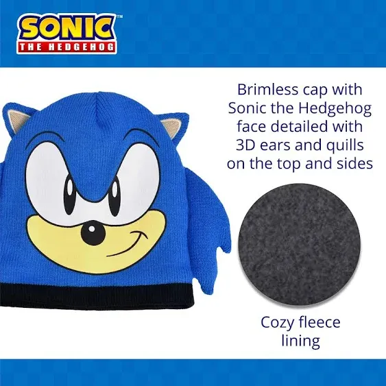 Concept One Sonic The Hedgehog Beanie Hat and Glove Set, Kids Knitted Winter Hat ...