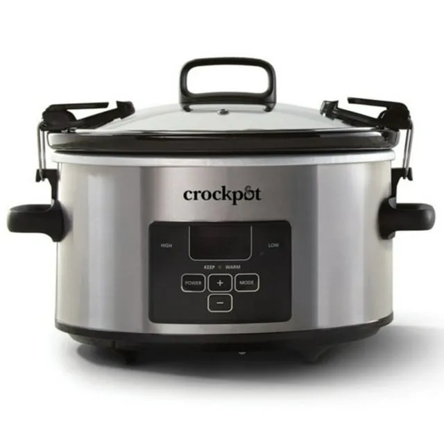 Crock-Pot 4 Quart Travel Proof Cook and Carry Programmable Slow Cooker with Locking Lid, Convenient Handles, and Digital Display, Stainless SteelCrock-Pot 4 Quart Travel Proof Cook and Carry Programma…