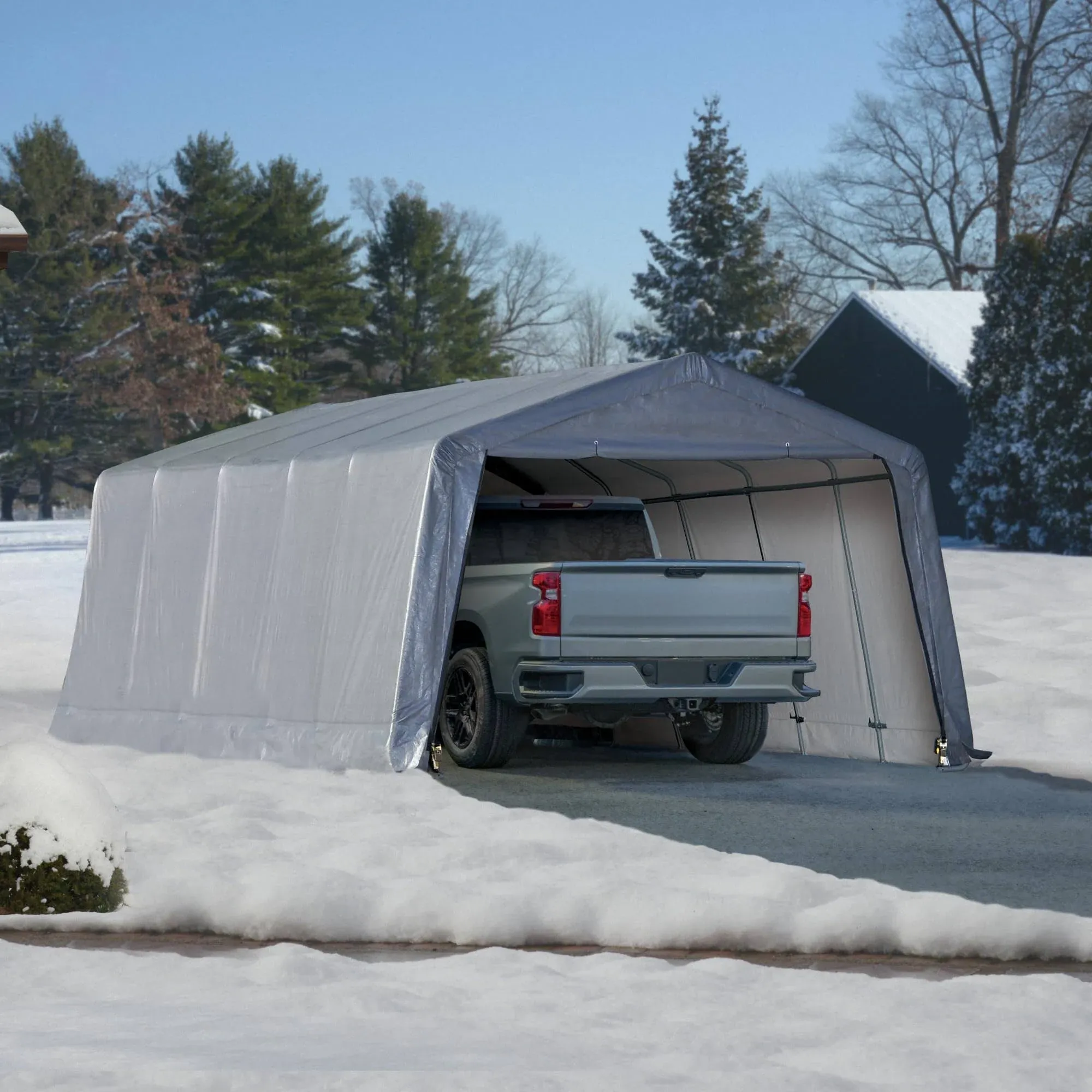 12 x 20 ft. Heavy Duty All-Season Carport Canopy and Portable Garage Shelter with Steel Frame and Waterproof UV Cover and Zippered Roll-Up Doors for Cars, Trucks, and SUVs Grey