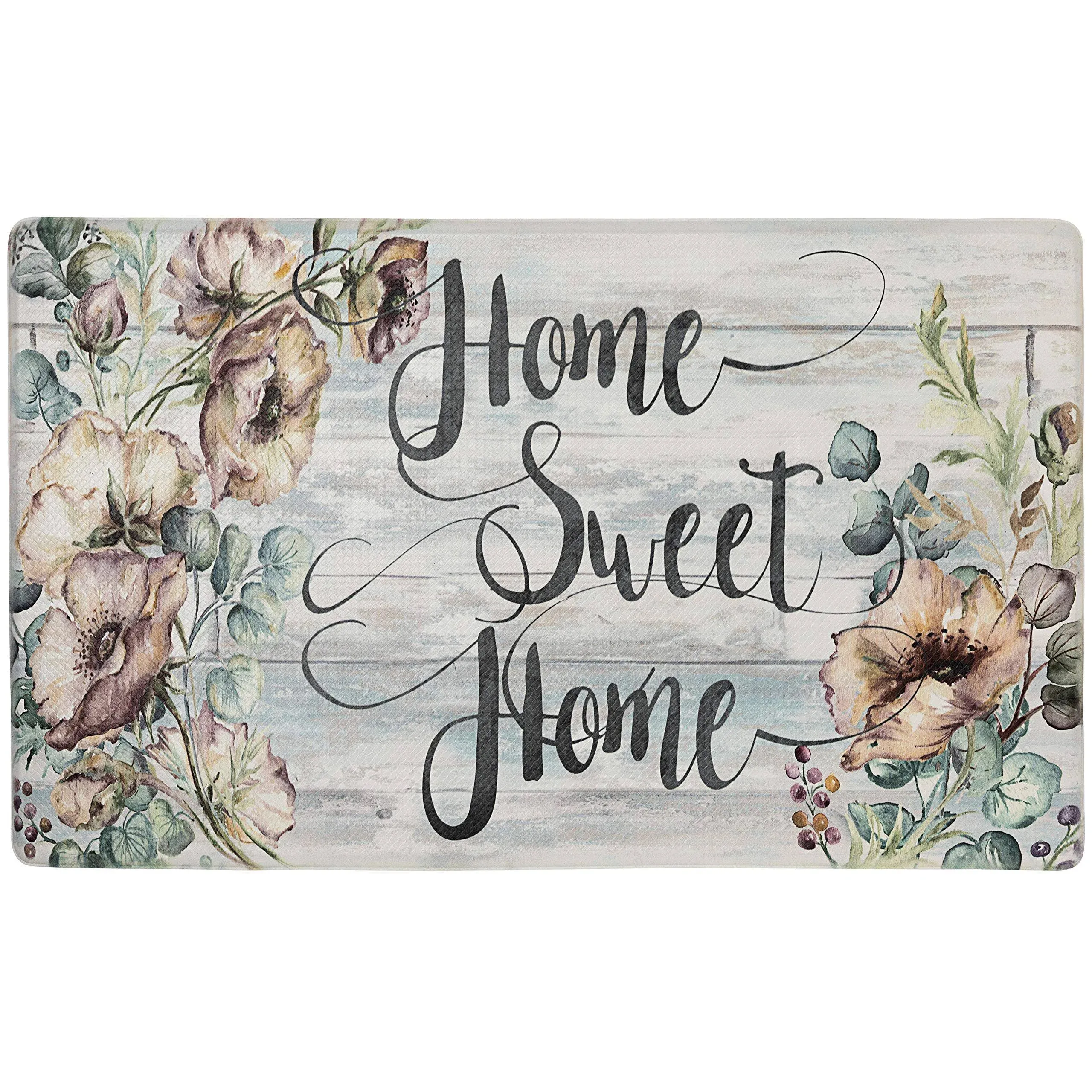 Sohome Cozy Living Home Sweet Home Floral Anti-Fatigue Kitchen Mat, Grey/Blue - 17.5"x30"