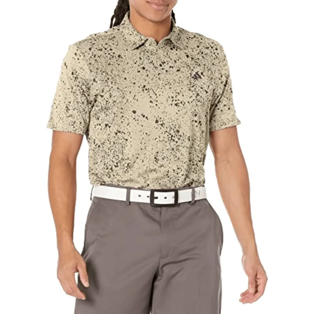 Adidas Men's Jacquard Golf Polo, Large, Hemp/Black/Olive Strata