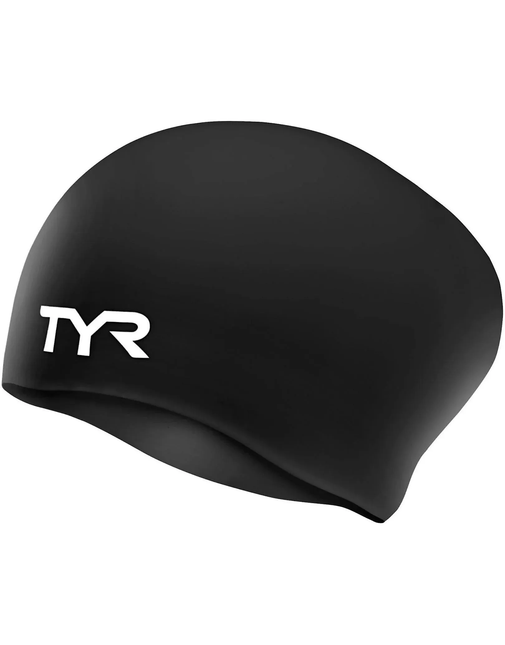 Swim Cap TYR Long Hair Wrinkle Free Silicone Adult Size Swim Cap BLACK New!