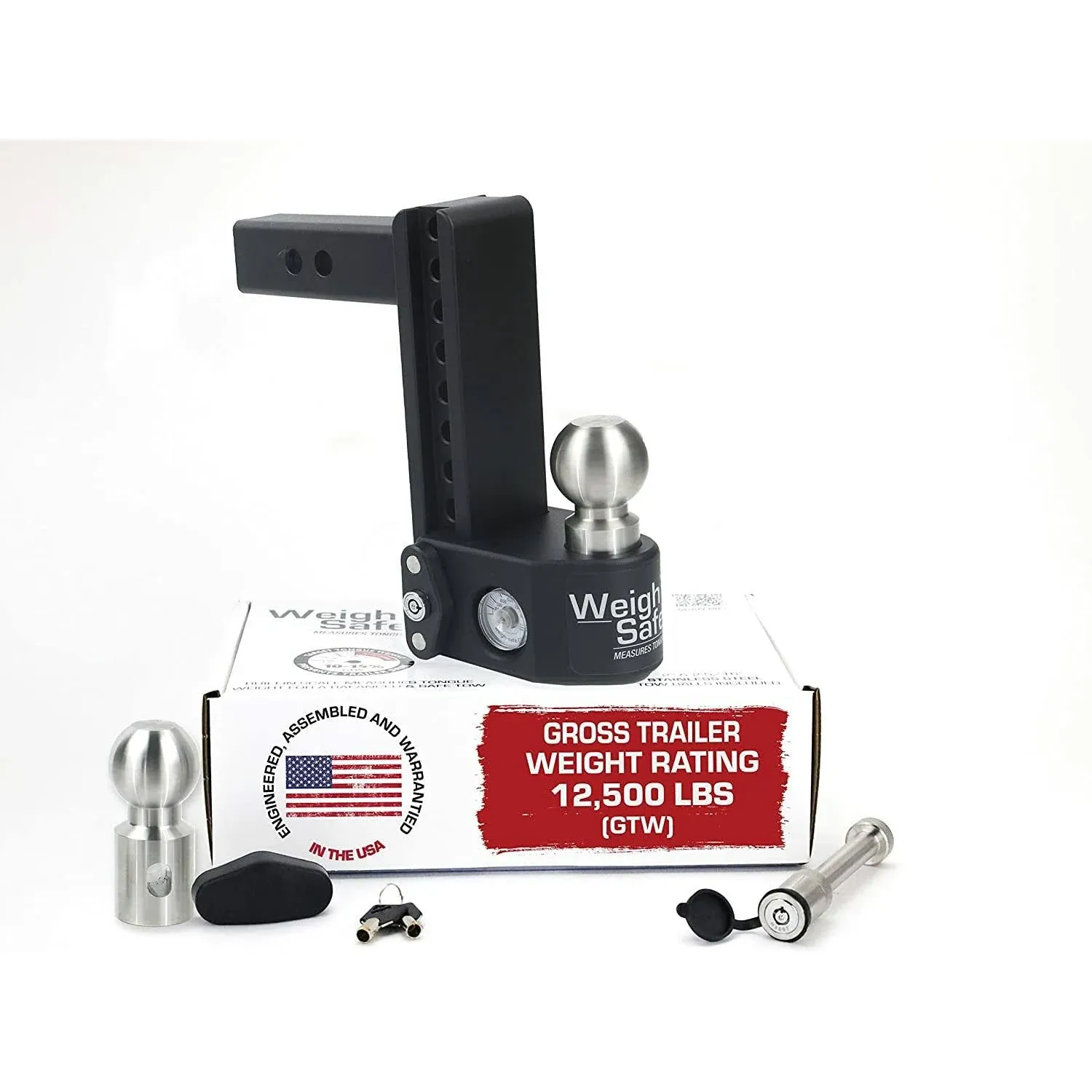 Weigh Safe Steel Weigh Safe Adjustable Drop Hitch - 8" Drop & 2" Shank w/ Hitch Pin Lock