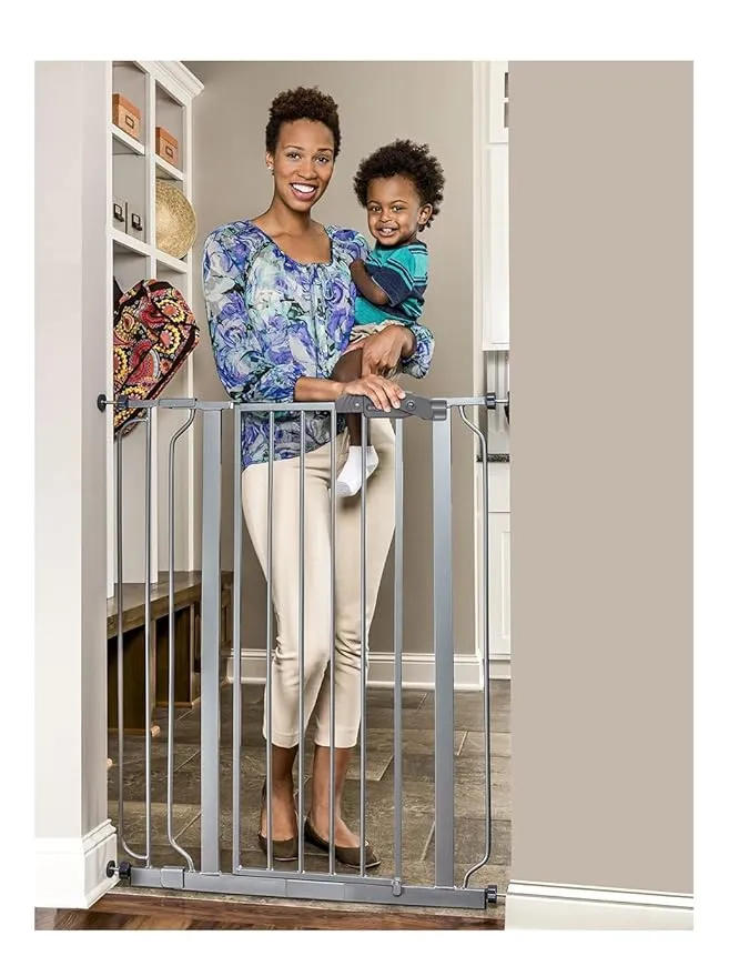 Regalo Extra Tall Easy Step Metal Walk -Through Baby Gate - Platinum