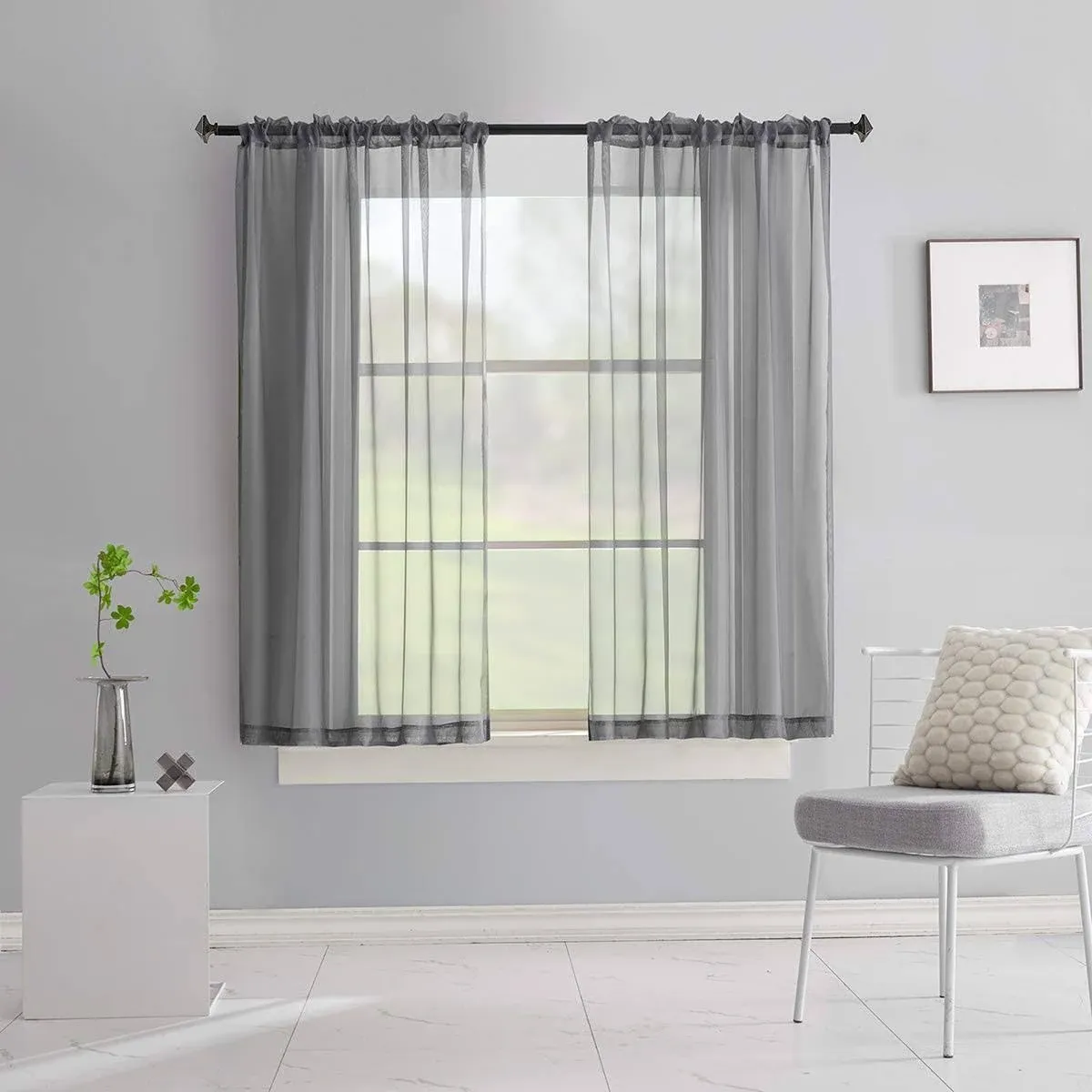 TOAVA Deco Gray Sheer Voile Curtains 72 Inches Long Translucent Solid Color 2 ...