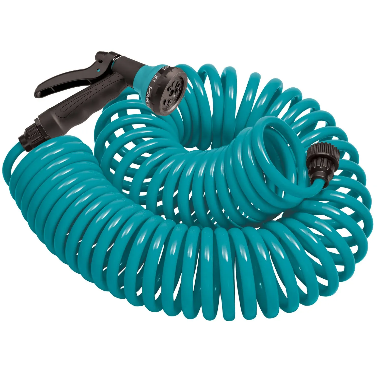 Orbit 27436 50ft Coil Garden Hose W/ Multi-Pattern Nozzle, Blue