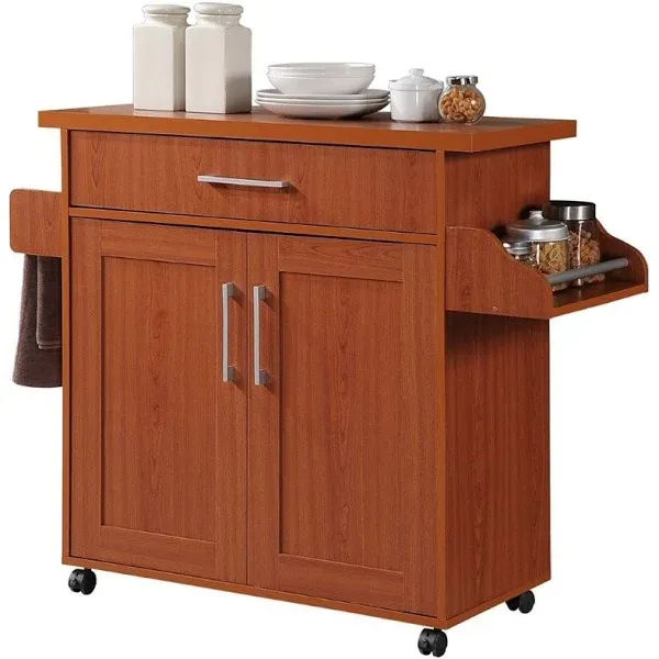 Hodedah Kitchen Island with Spice Rack Plus Towel Holder - Cherry