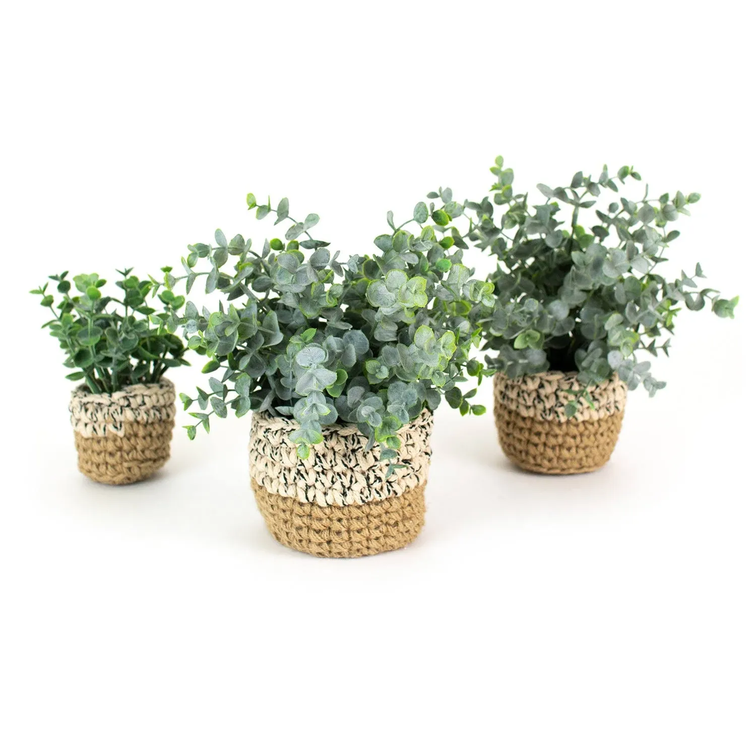 Kalalou Set of Three Artificial Eucalyptus Plants in Woven Pots