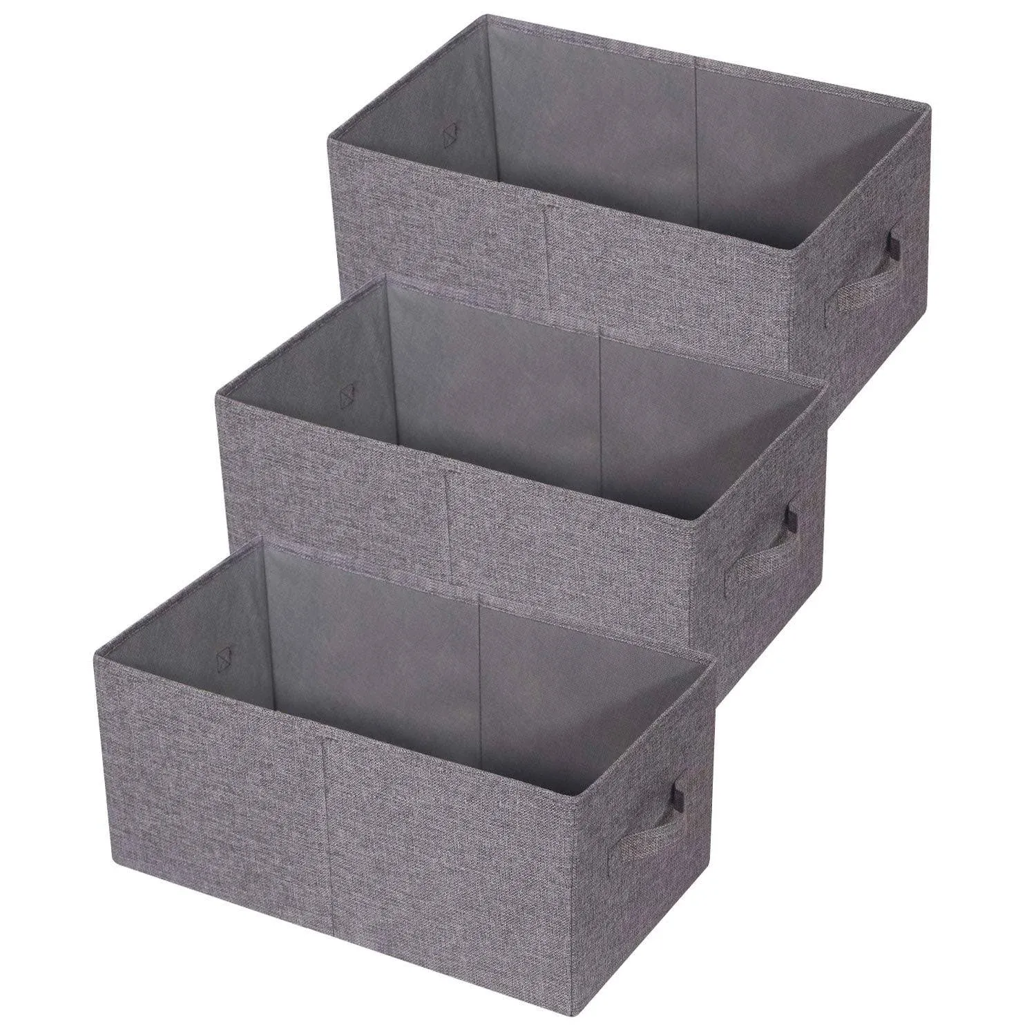 TENABORT Set of 3 Closet Organizer Bins with Handle, Fabric Foldable Storage Baskets Cloth Box Containers for Shelves Home Office Clothes Clothing