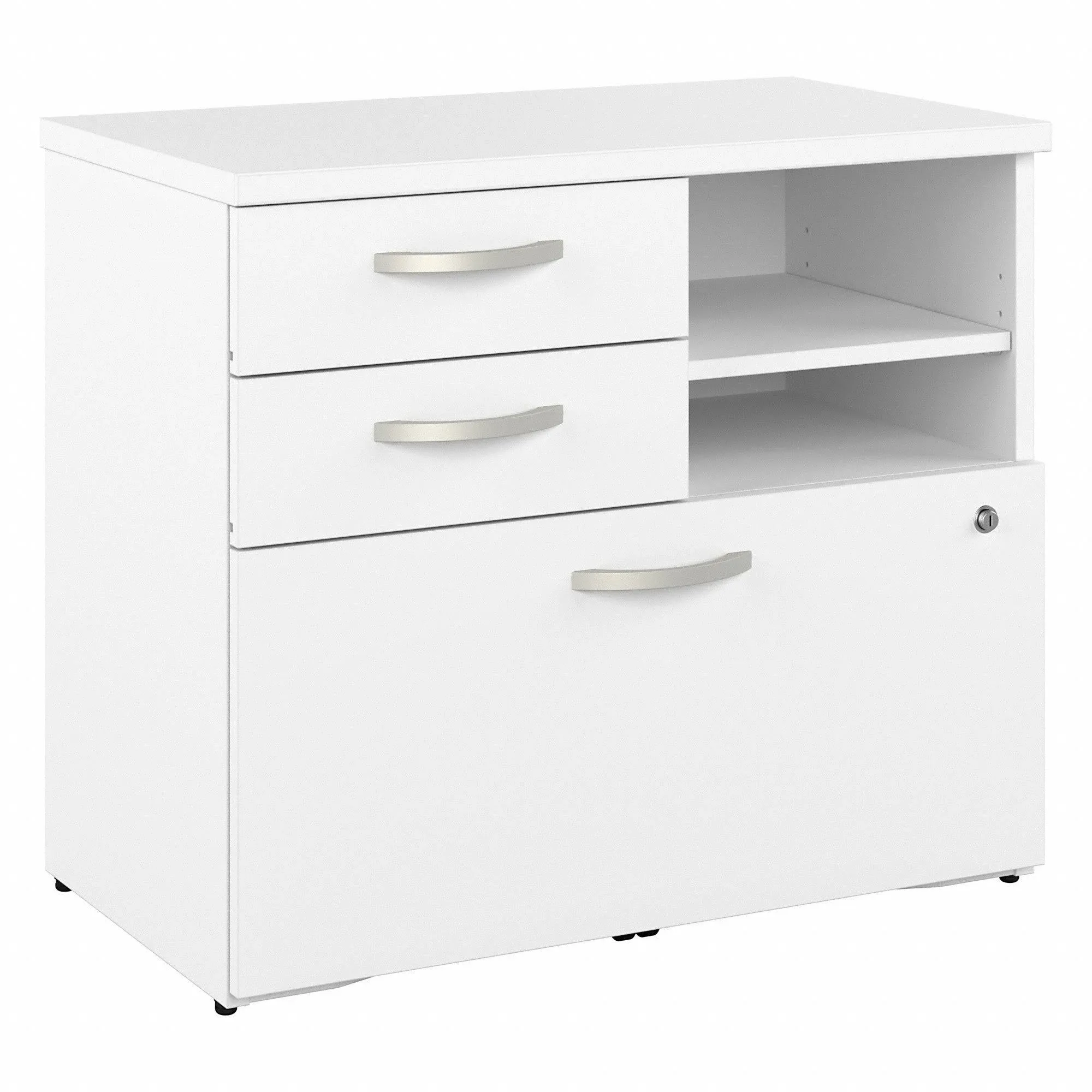 Bush Business Furniture Hybrid Office Storage Cabinet with Drawers and Shelves White