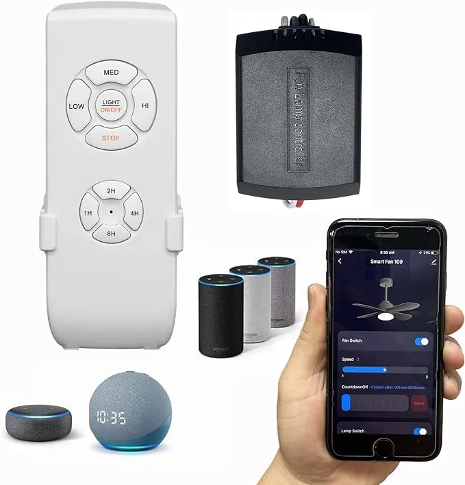 Universal Smart WiFi Ceiling Fan Remote Control Kit, Compatible with Alexa, Google Assistant and Smart Life App, No Hub Required Small Size WiFi KIT