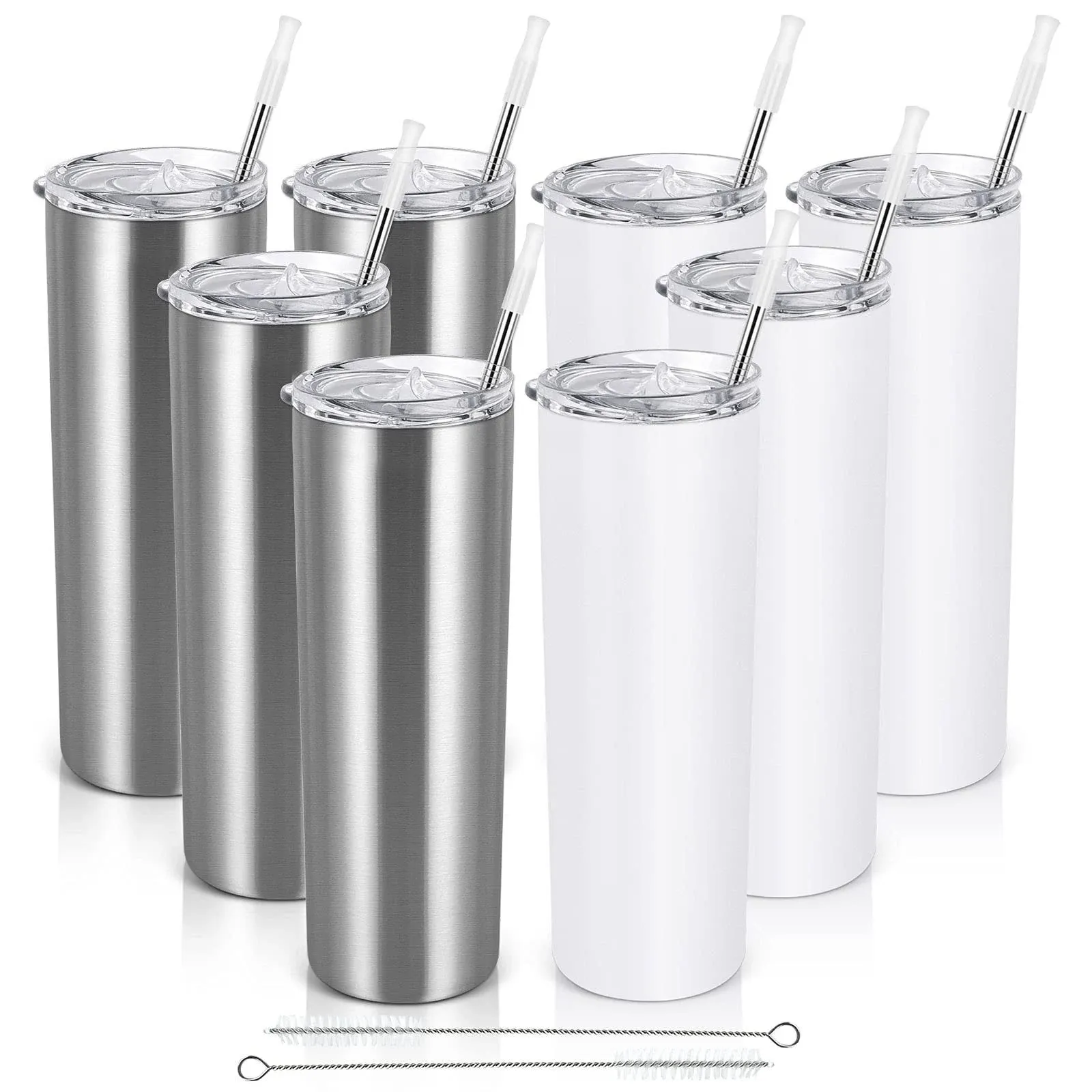 Qtencas 20 oz Stainless Steel Skinny Tumbler, 8 Pack Double Wall Insulated ...