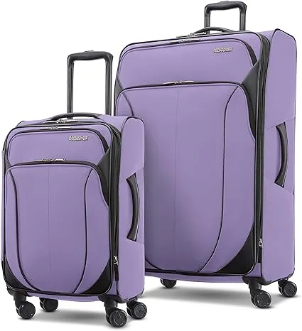 American Tourister 4 KIX 2.0 Softside Expandable Luggage with Spinners, Digital Lavender, 2PC SET (Carry-on/Large)