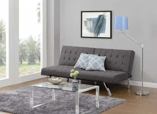 DHP Emily Futon With Chrome Legs, Grey Linen