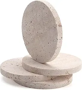 Travertine Stone Coasters For Drinks Round Set Of 4 Modern Marble Coaster For Ho