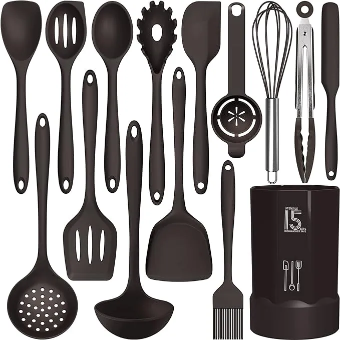 AOTHOD Silicone Cooking Utensils Set 446°F Heat Resistant Kitchen Utensils,Turner Tongs,Spatula,Spoon,Brush,Whisk,Kitchen Utensil Gadgets Tools Set