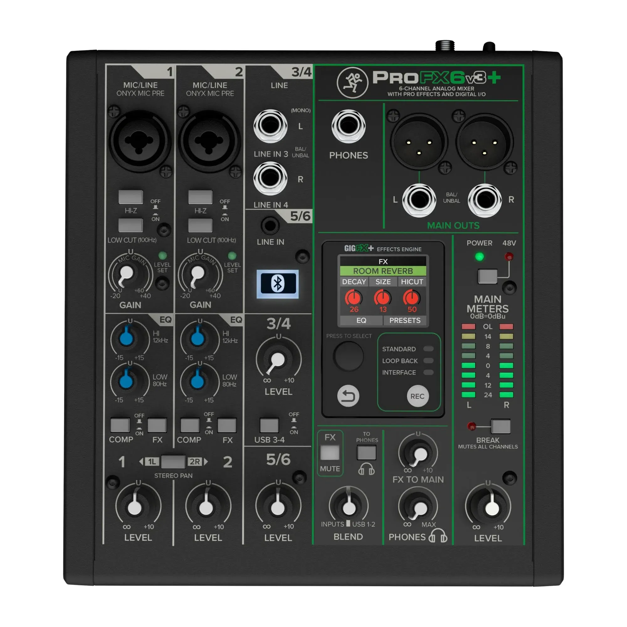 Mackie ProFX6v3+ 6-Channel Analog Enhanced FX USB Studio Live Mixer w Bluetooth