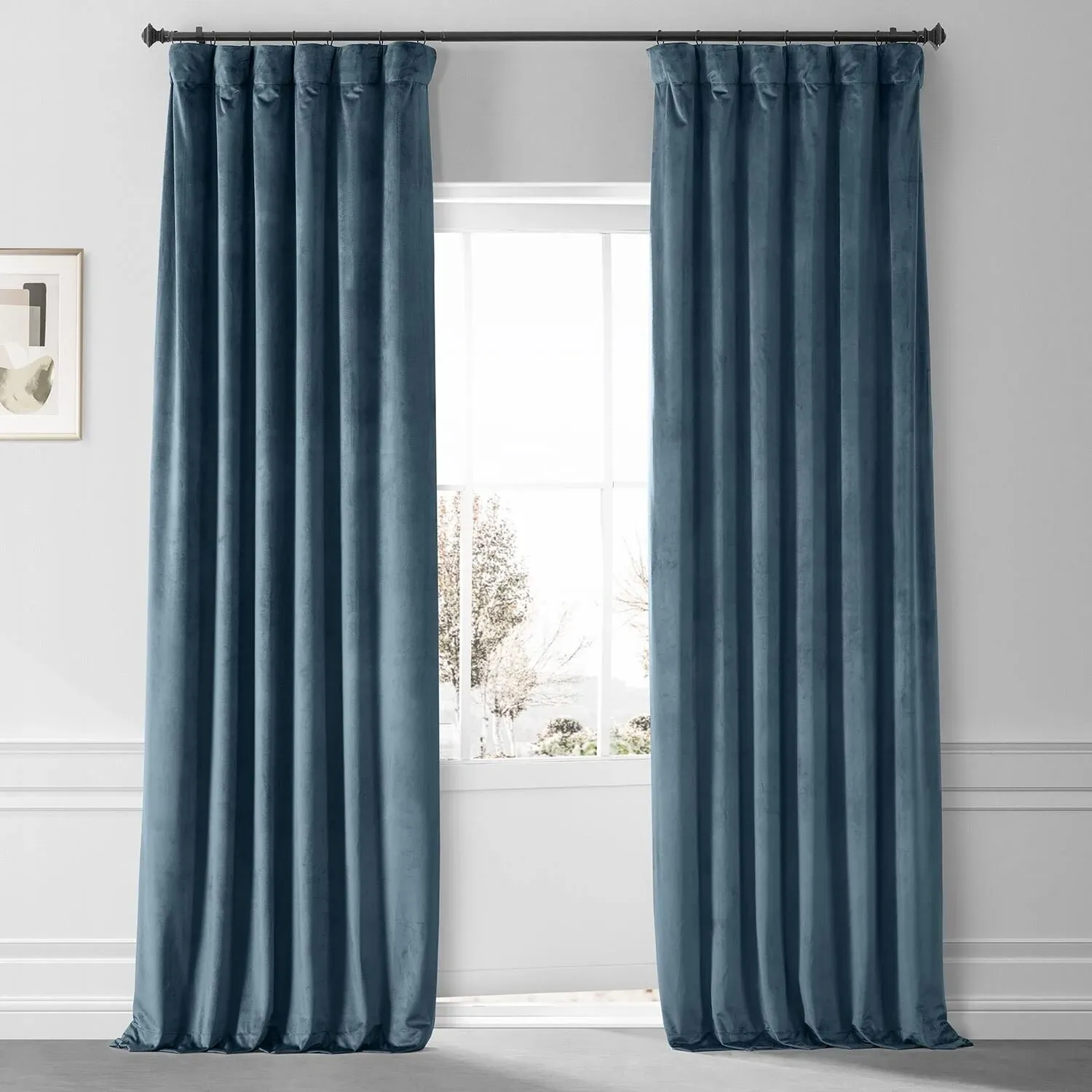 Half Price Drapes Blue Signature Plush Velvet Hotel Blackout Curtain