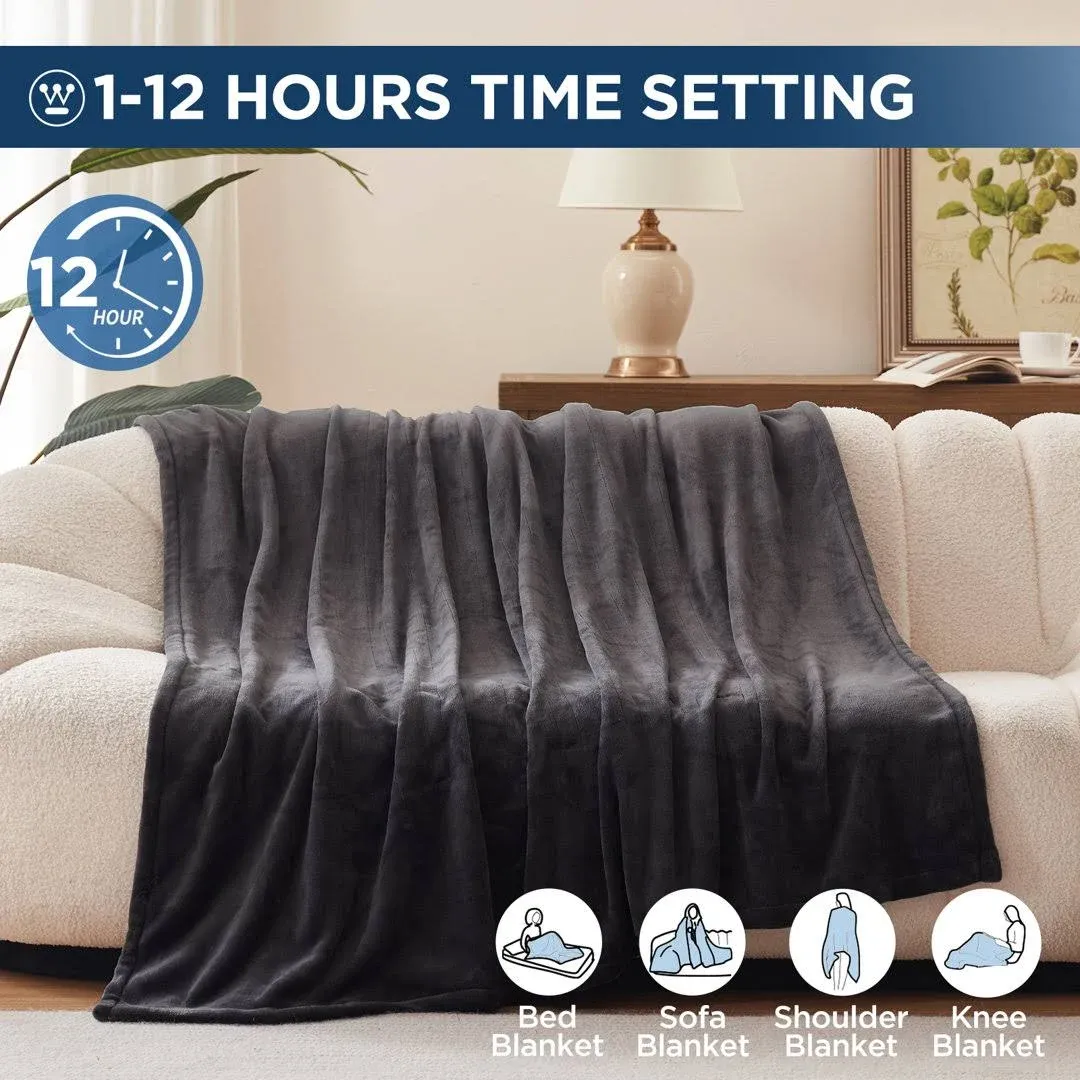 Westinghouse Electric Blanket Size Super Cozy Soft Flannel 84" Heated Blanket with 10 Fast Heating Levels & 1-12 Auto-off