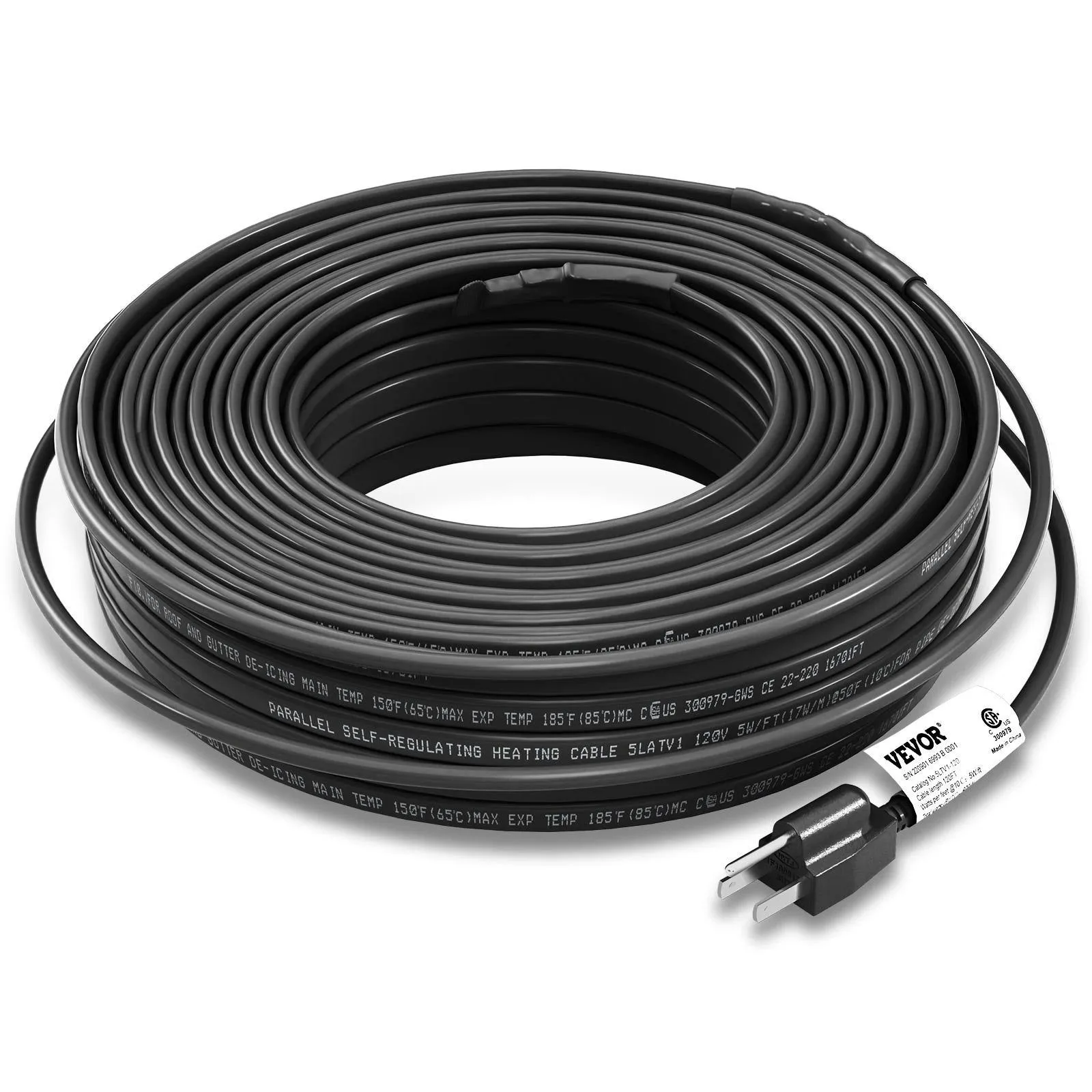 VEVOR Self-Regulatin<wbr/>g Pipe Heating CableRoof De-icing Heat Cable 5W/ft 120 Feet