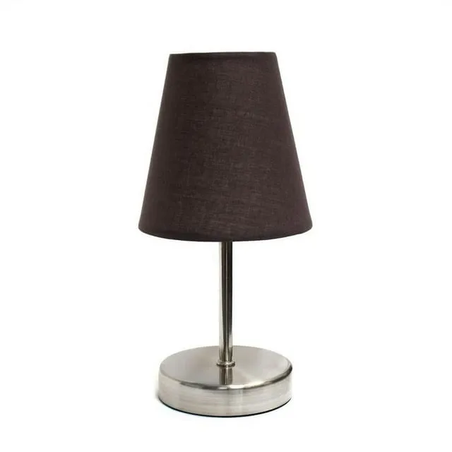 Simple Designs Sand Nickel Mini Basic Table Lamp with Fabric Shade - Brown