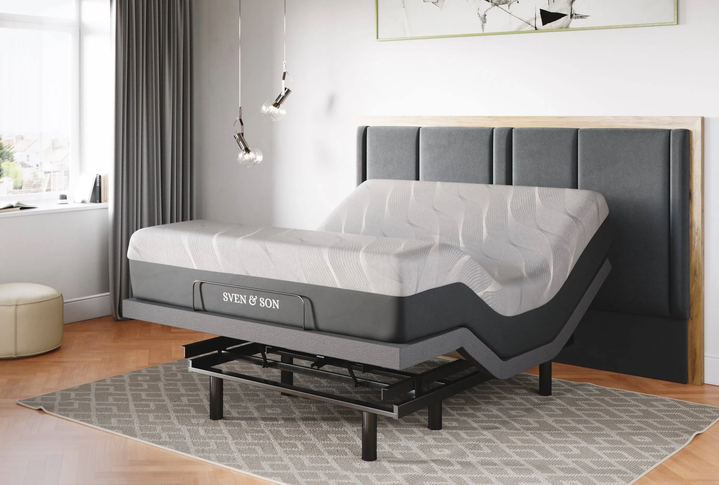 Sven & Son Classic Adjustable Bed Base Frame + 12 in Memory Foam Matt Medium, Head and Foot Lift, Massage, USB, Memory Positions, Zero Gravity, Wireless Remote - Queen