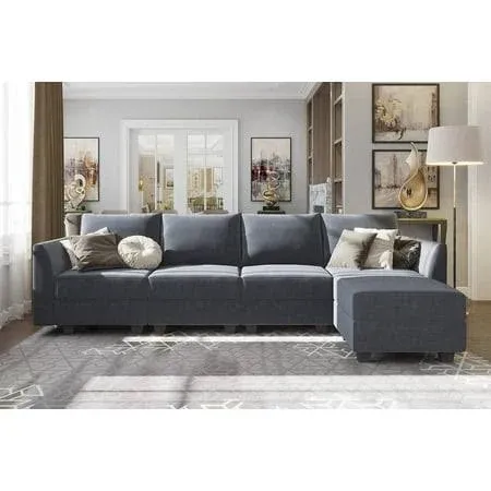 Honbay Sectional sofas, Bluish Gray POLYESTER, Size: 112.21(Large)*55.90(W)*33.86(H)