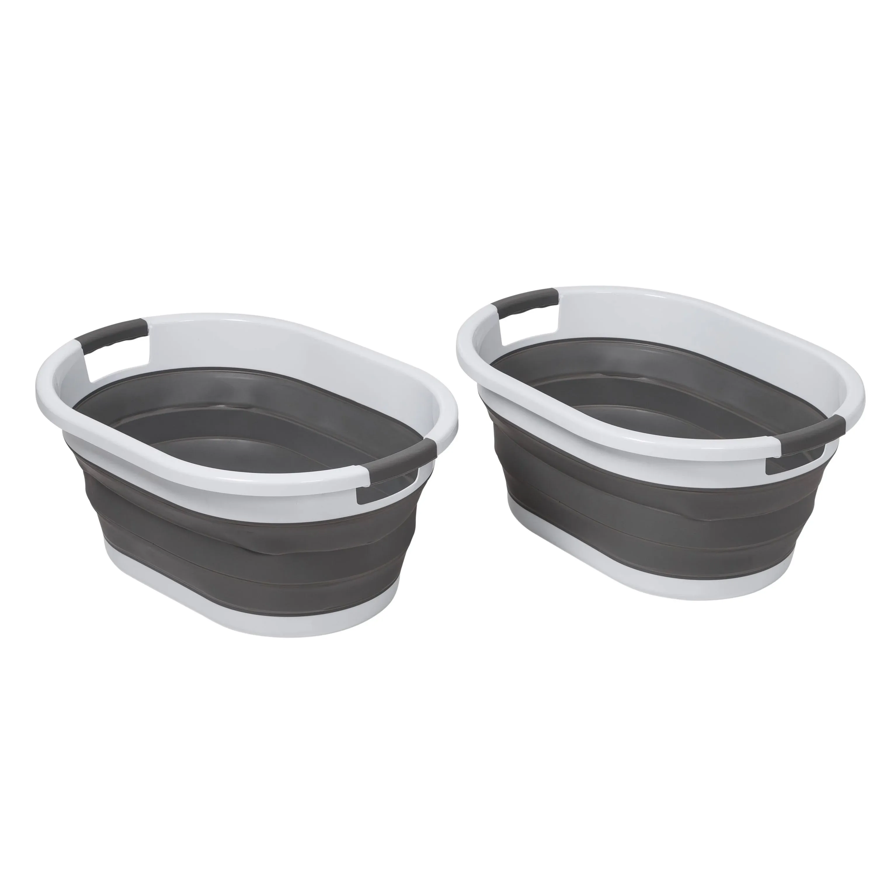 Honey Can Do Dark Gray/White Collapsible Rubber Laundry Baskets (Set of 2)