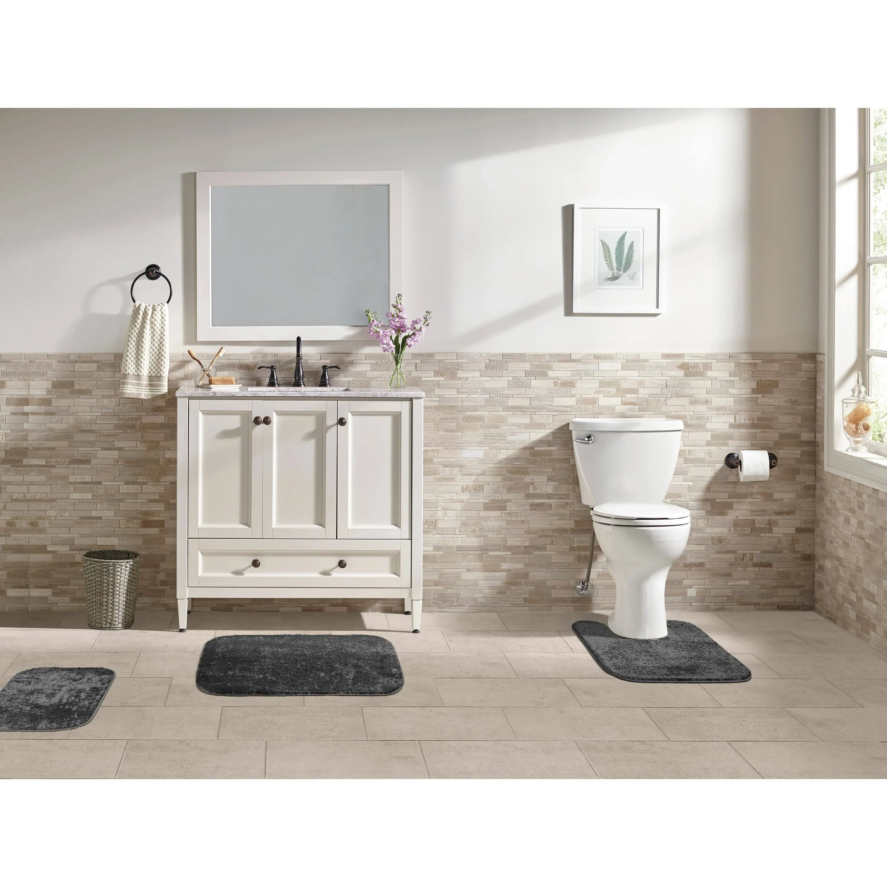 Garland Rug Gramercy 3 Piece Washable Bathroom Rug Set (no Lid) Cinder Gray