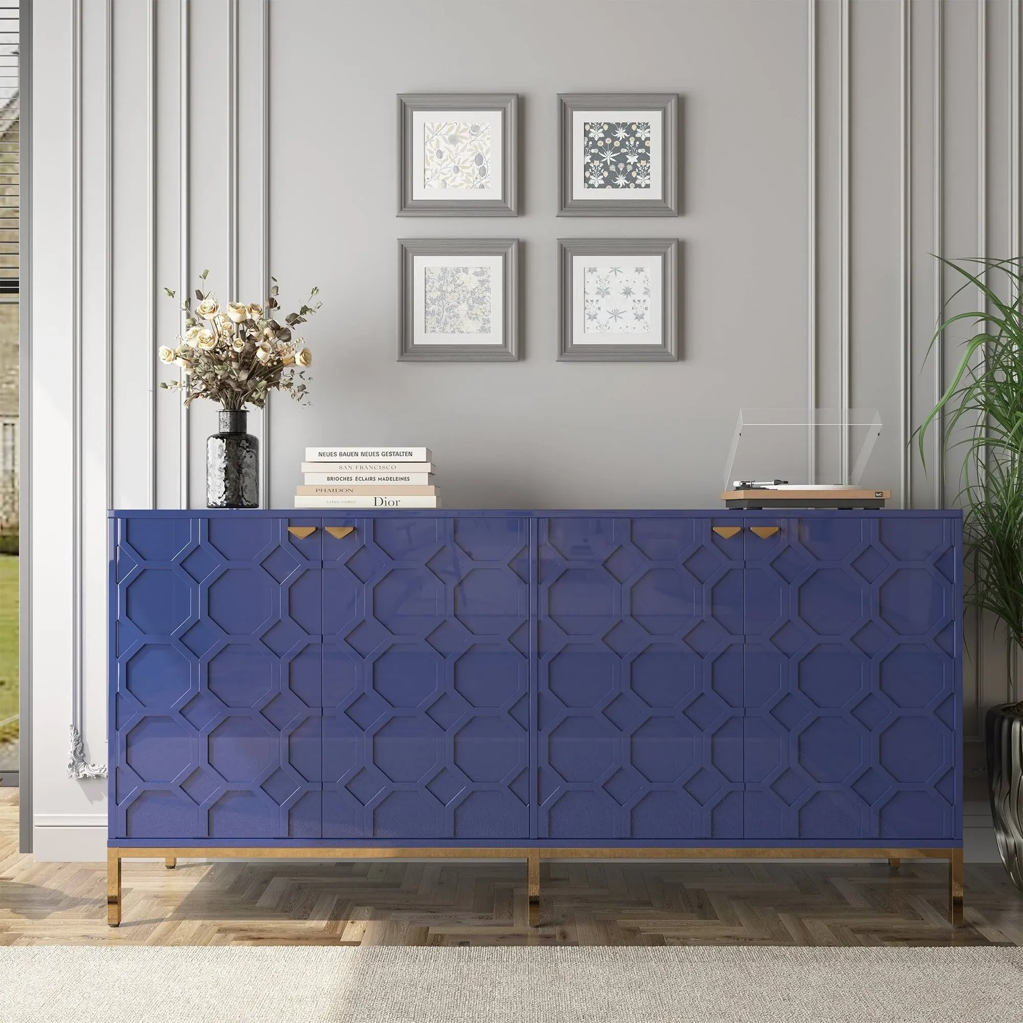 Clihome Storage High Gloss Entertainment Centers TV Stand, Sideboard - Blue