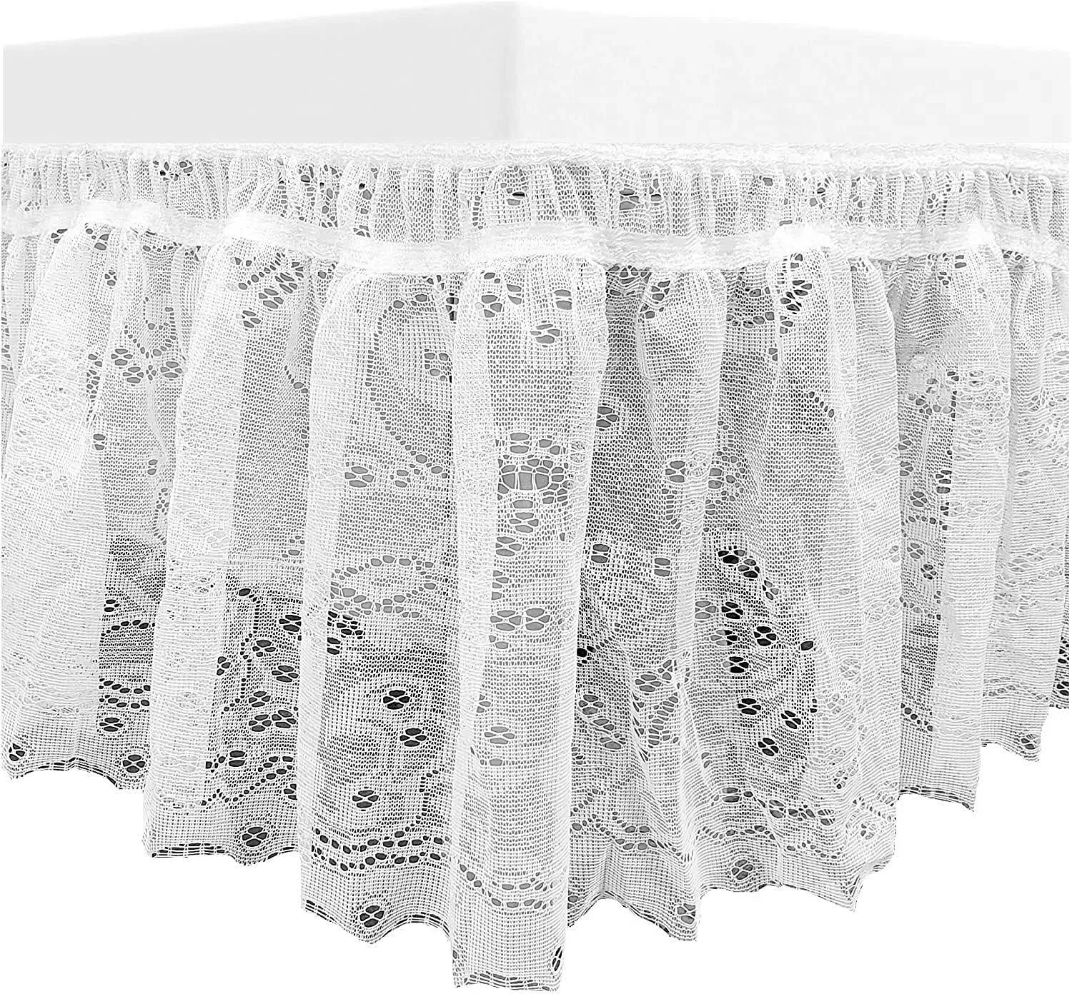 KOVOT White Floral Lace Trimmed Elastic Bed Wrap, Easy Fit Dust Ruffle Bedskirt | King/Queen